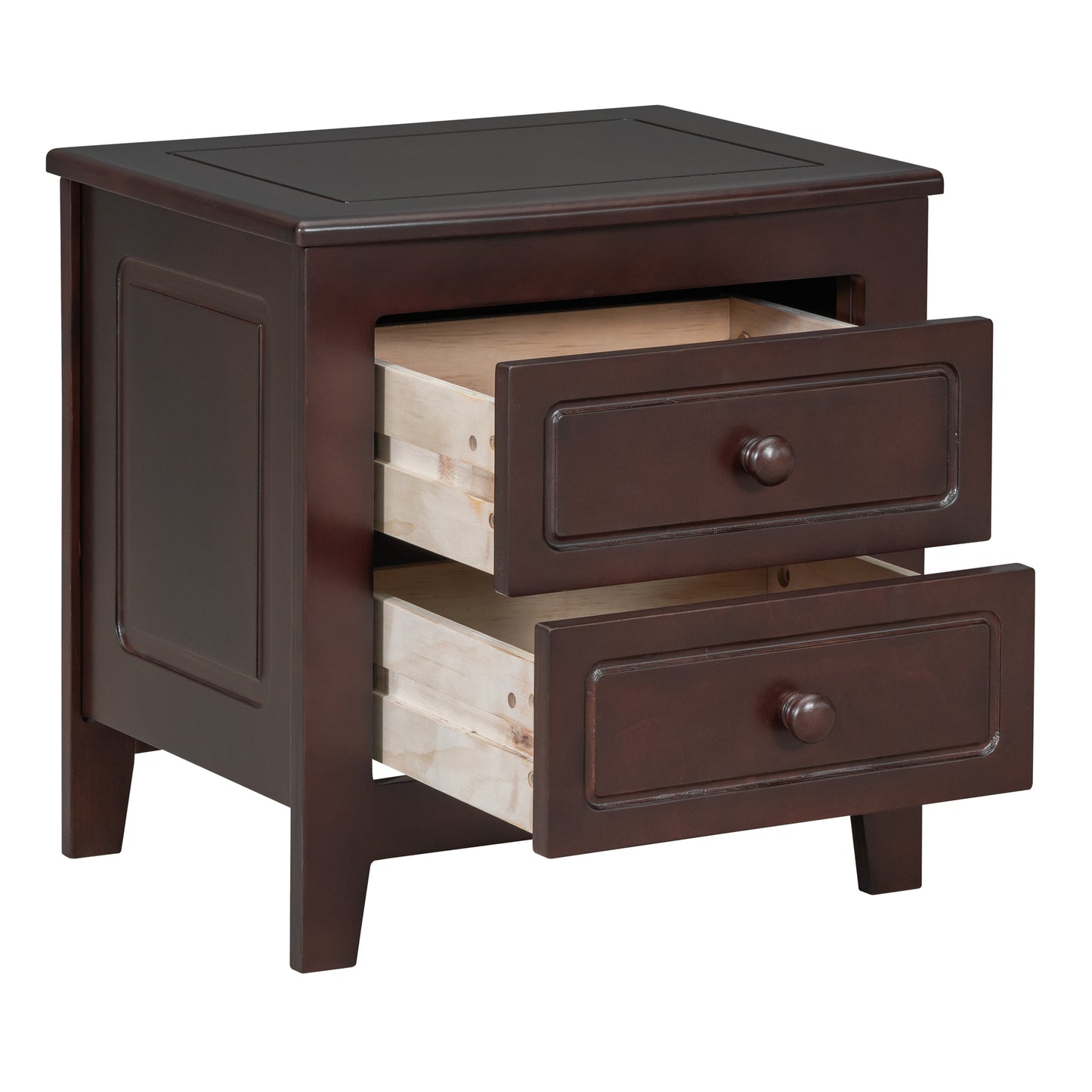 2-Drawer Nightstand for Bedroom, Mid Century Retro Bedside Table with Classic Design,Dark Walnut