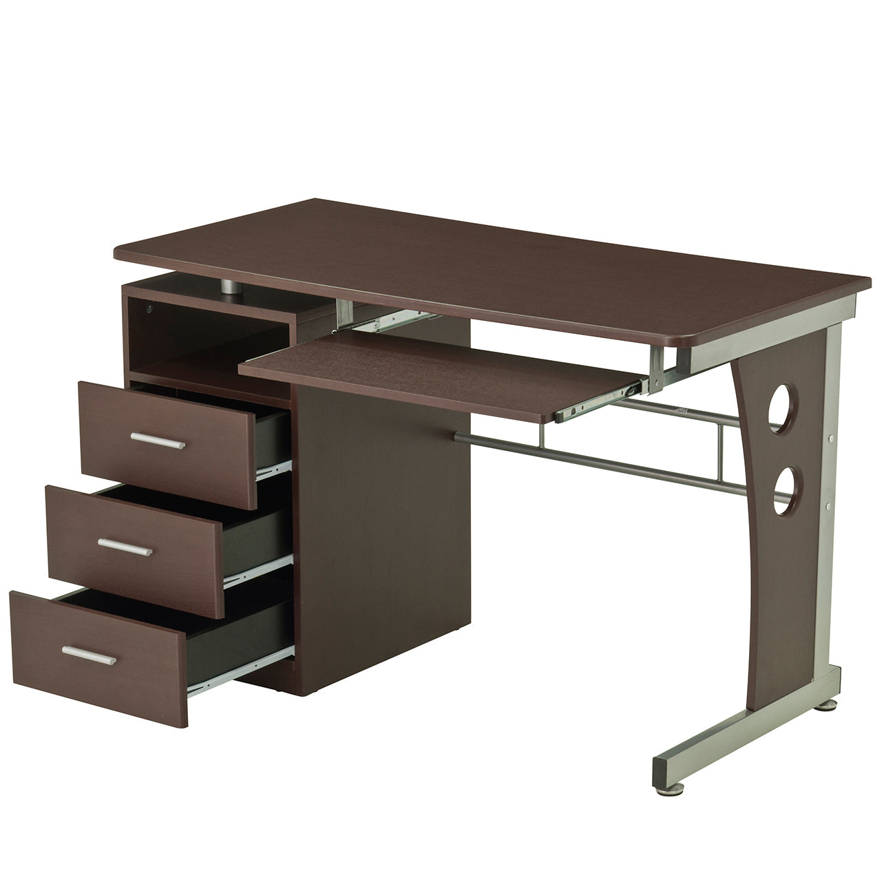 Stylish Chocolate Computer Desk with Spacious Storage