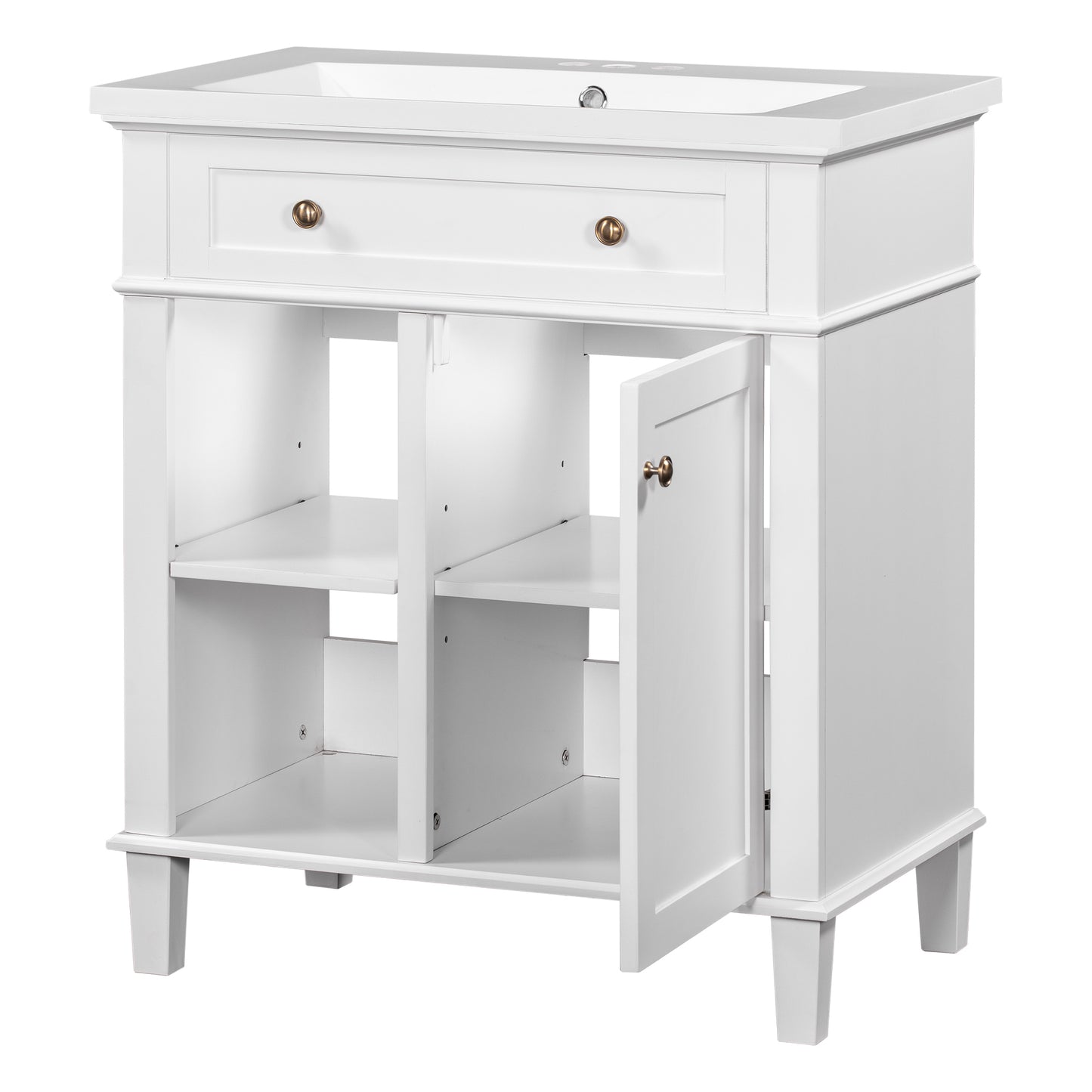 30" Bathroom Vanity with Ceramic Sink Set, One Cabinet and Adjustable Shelf, White