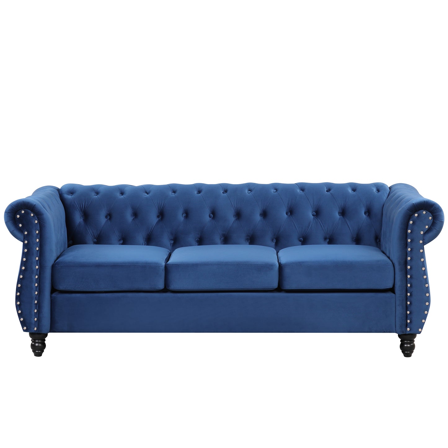 82-Inch Modern Plush Blue Sofa with Buttoned Tufted Backrest