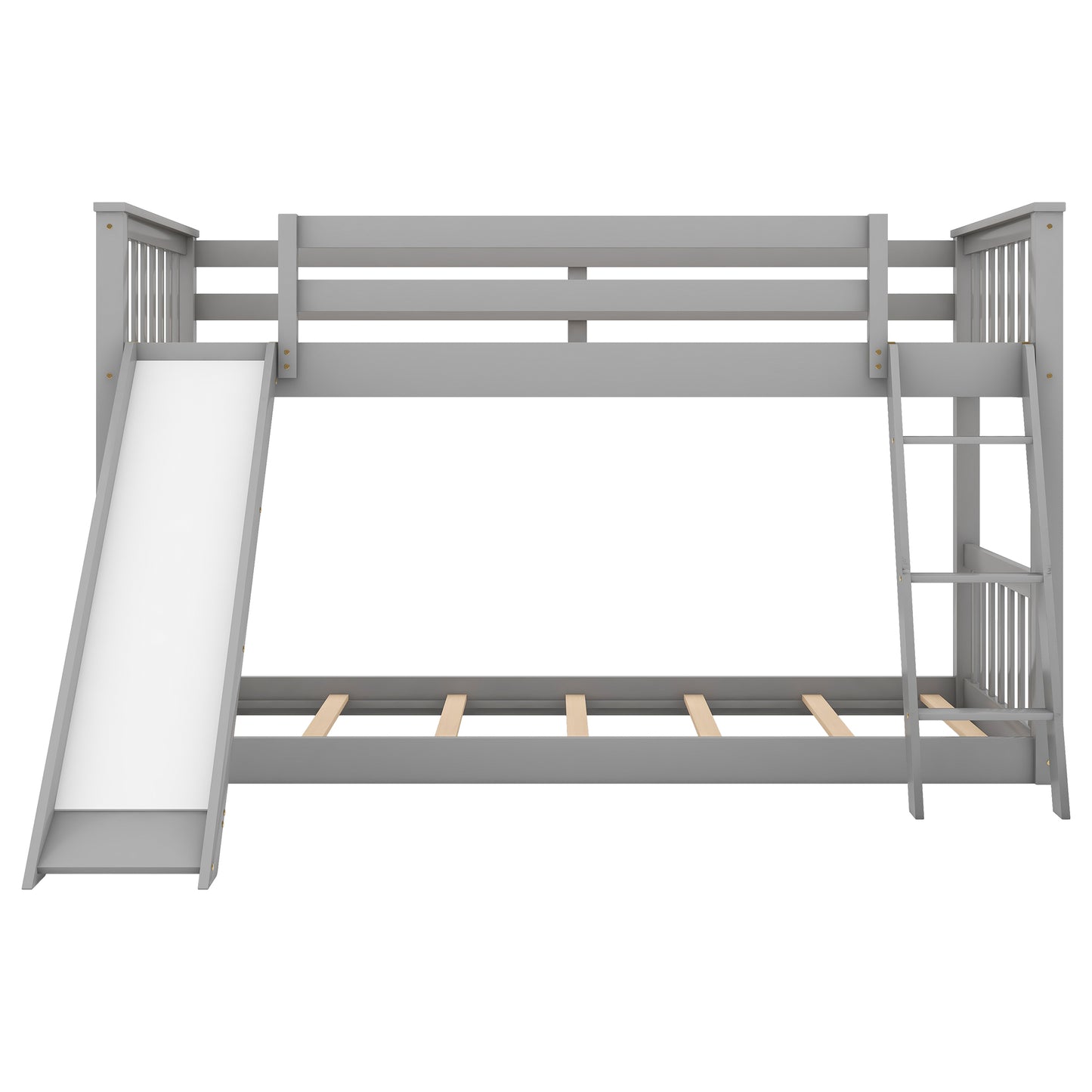 Gray Twin Bunk Bed with Removable Slide and Reversible Ladder