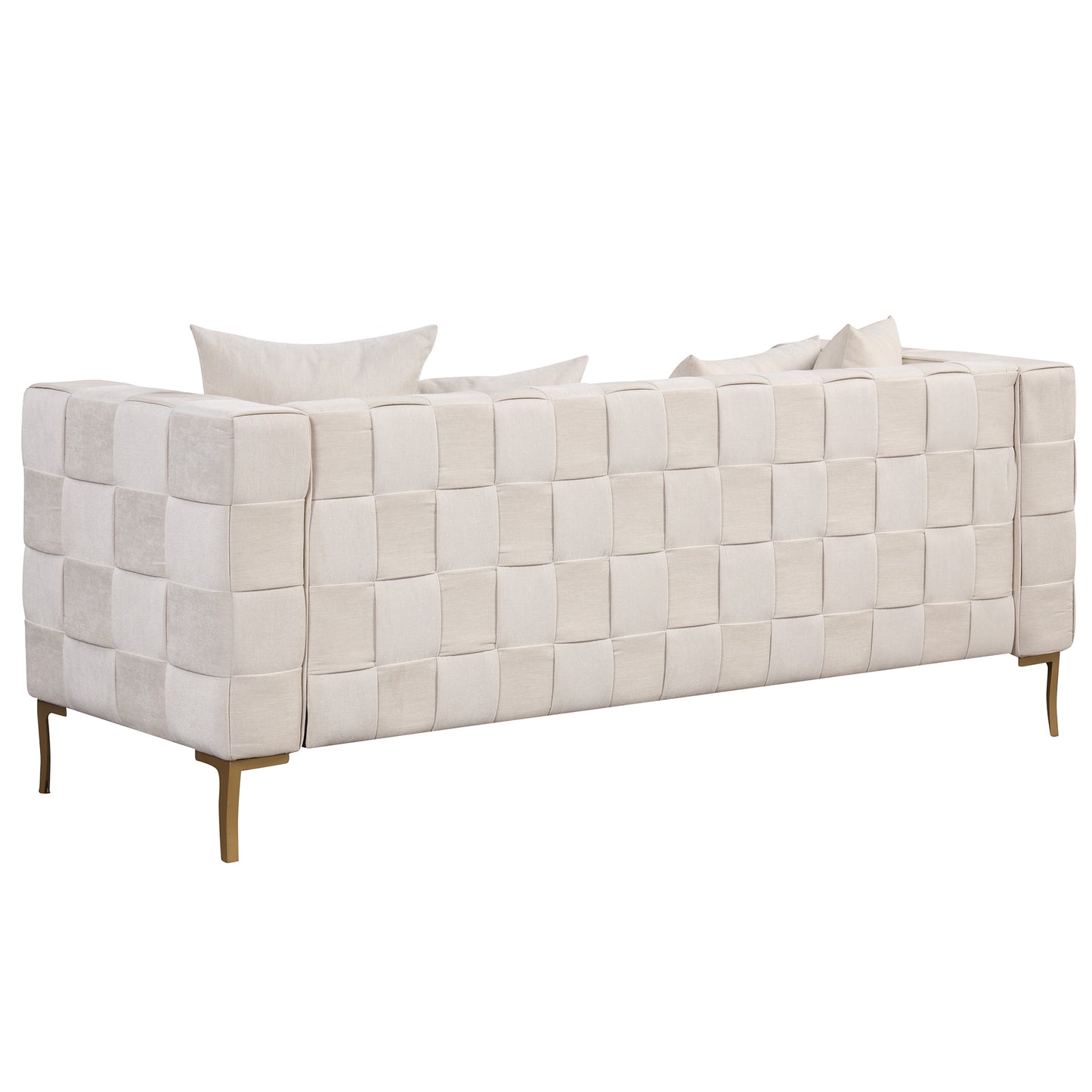 80.5 Modern Upholstered Sofa with Golden Metal Legs and Pillows