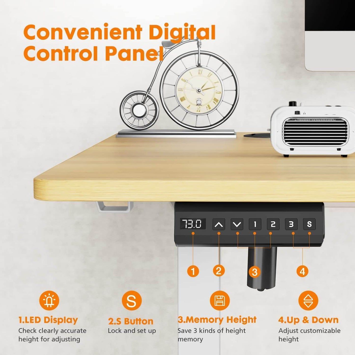 Adjustable Electric Standing Desk with Yellow Finish - 40'' x 24