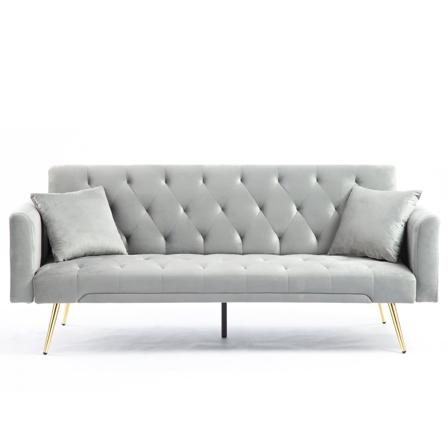 Velvet Futon Sofa Bed with Metal Legs & 2 Pillows