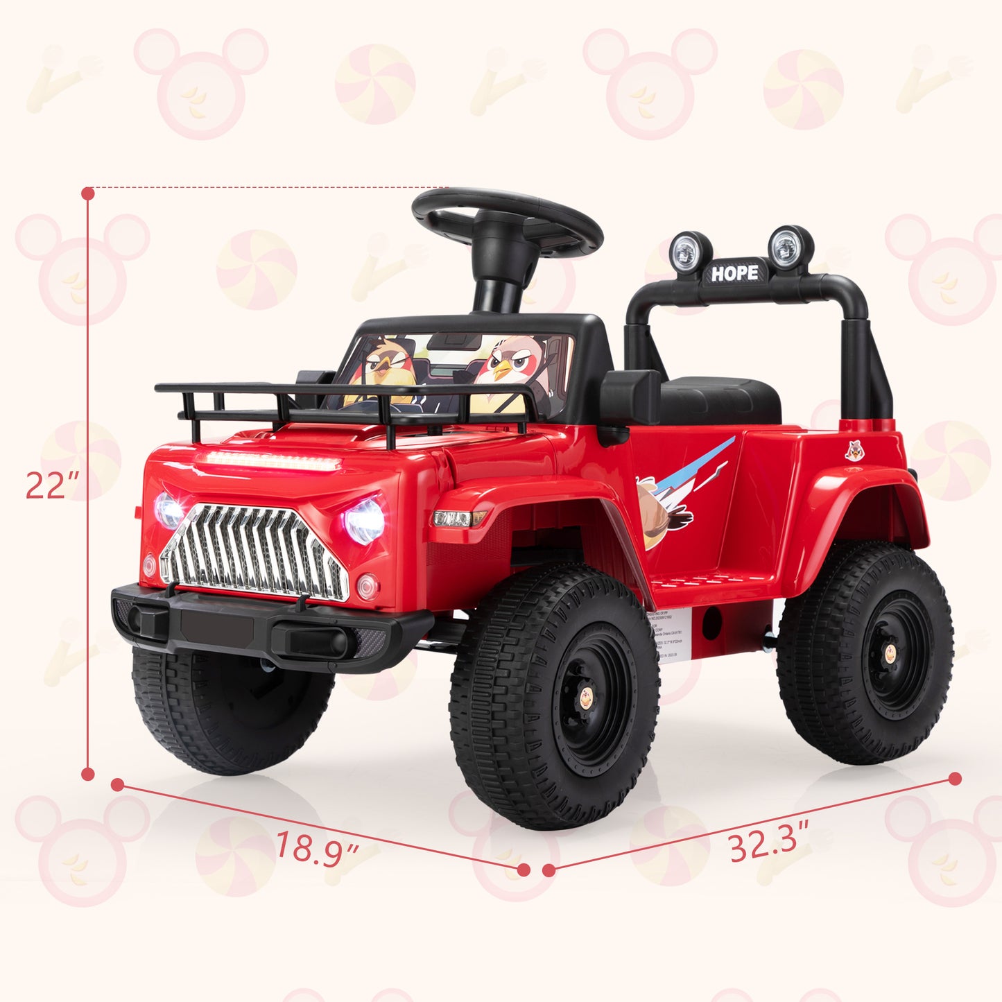 Red Little Bird Jeep - Children's Electric Ride-On Toy Car with Entertainment Features