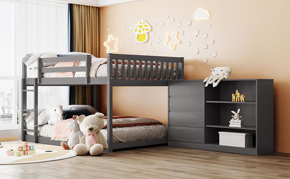 Spacious and Elegant Gray Full over Full Bunk Bed with Storage