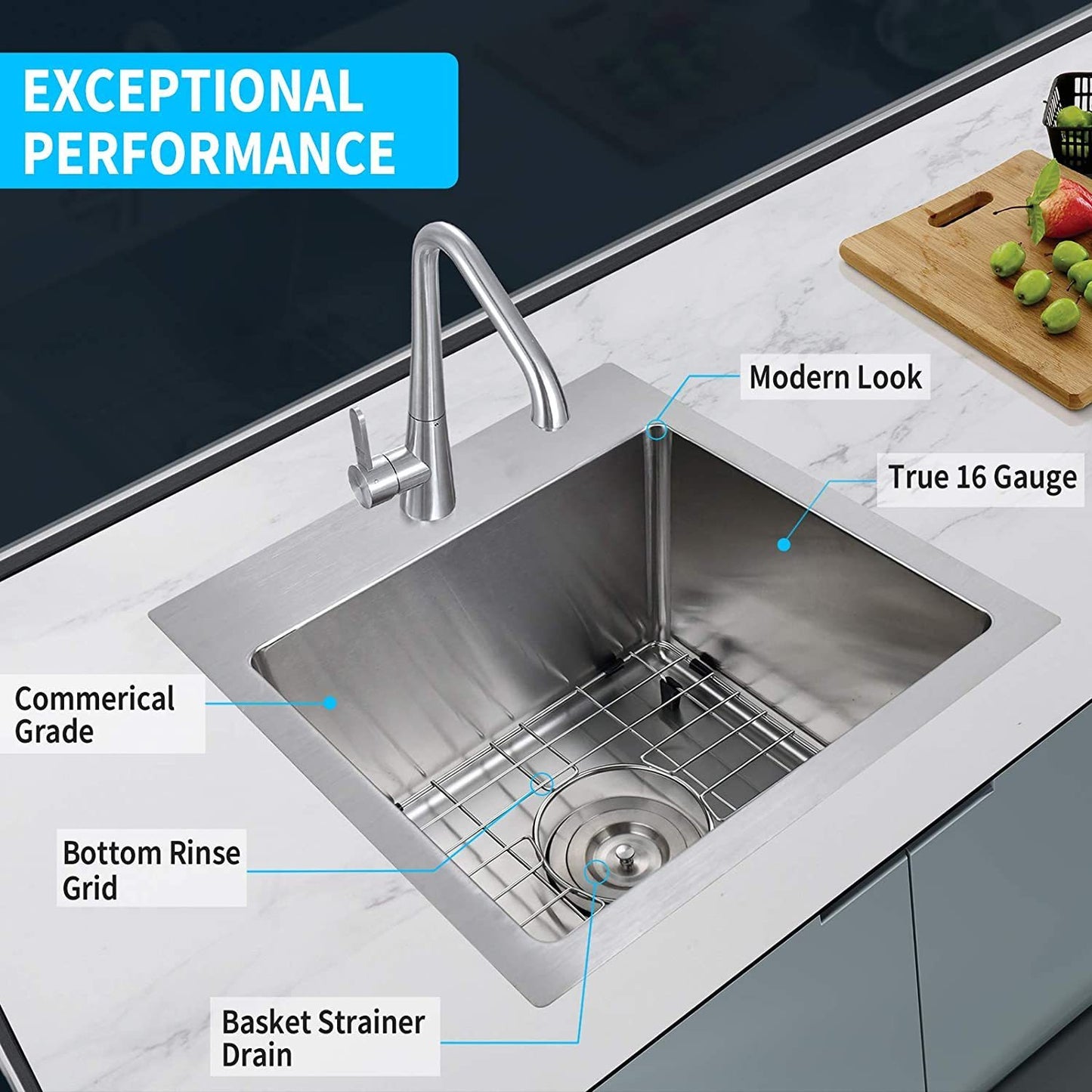 Simple Deluxe 15-Inch Stainless Steel Kitchen Sink with Built-in Components