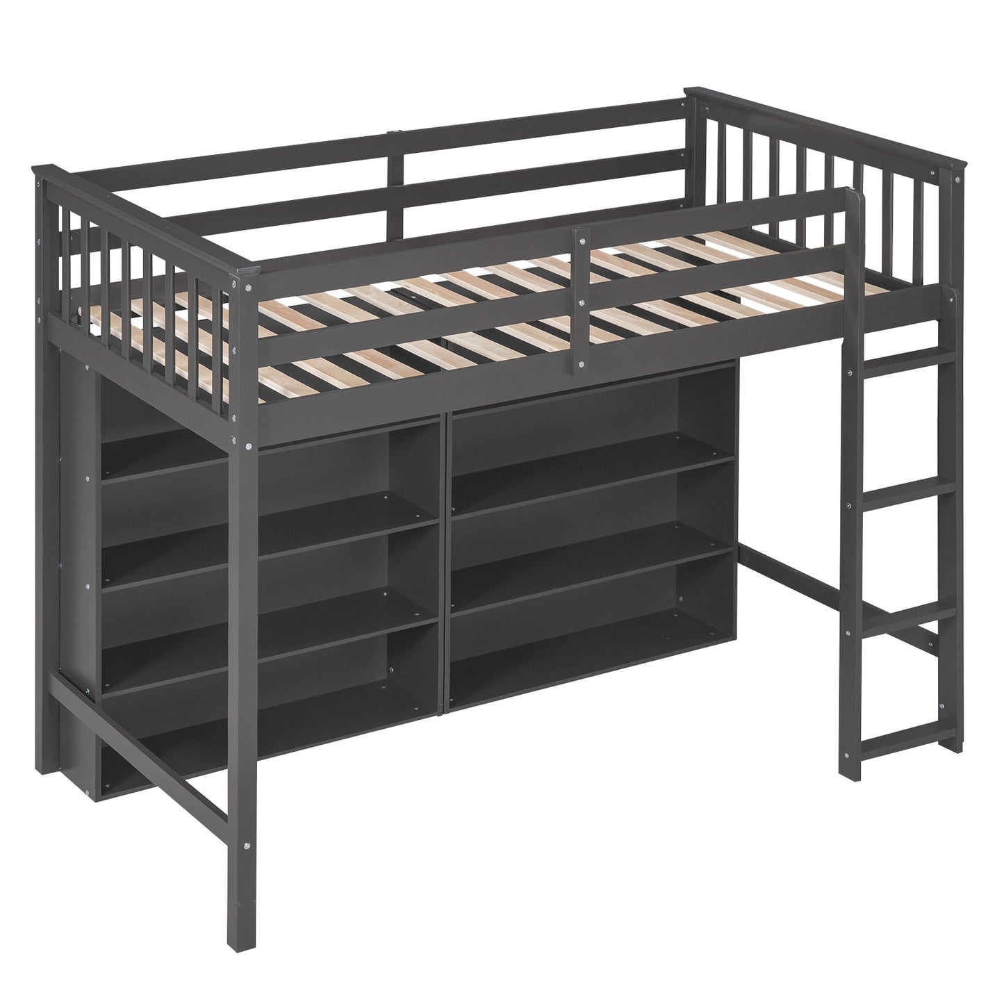 Twin Size Loft Bed with 8 Open Storage Shelves and Built-in Ladder, Gary(Expected Arrival Time:1.5)