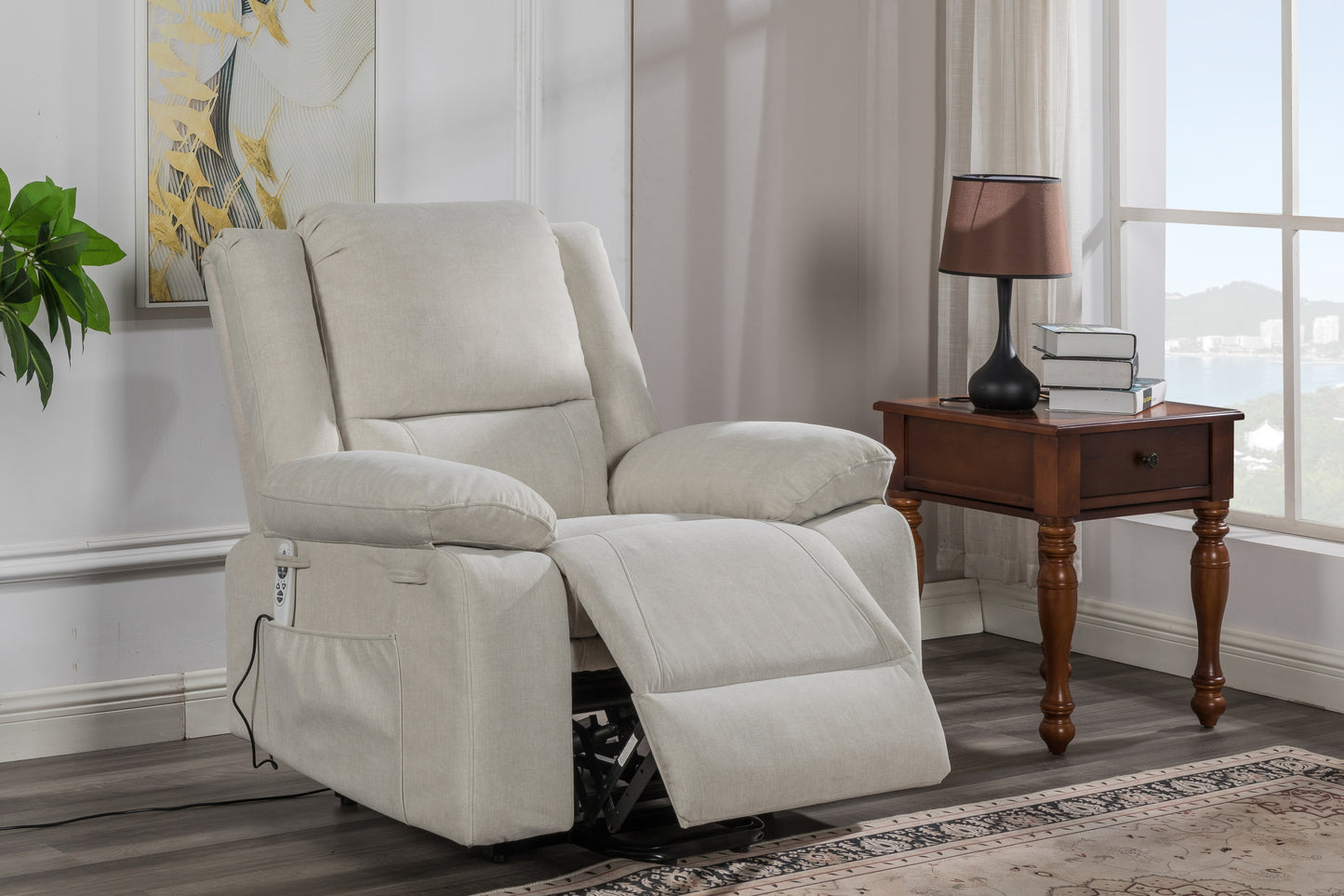 Electric Power Recliner Chair with Multi-Function Massage and Remote Control - Beige - Enhanced Comfort and Mobility Support