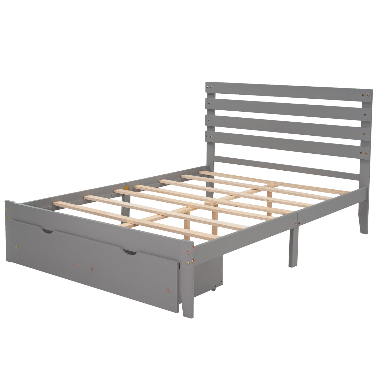 Full Size Platform Bed with Drawers, Gray