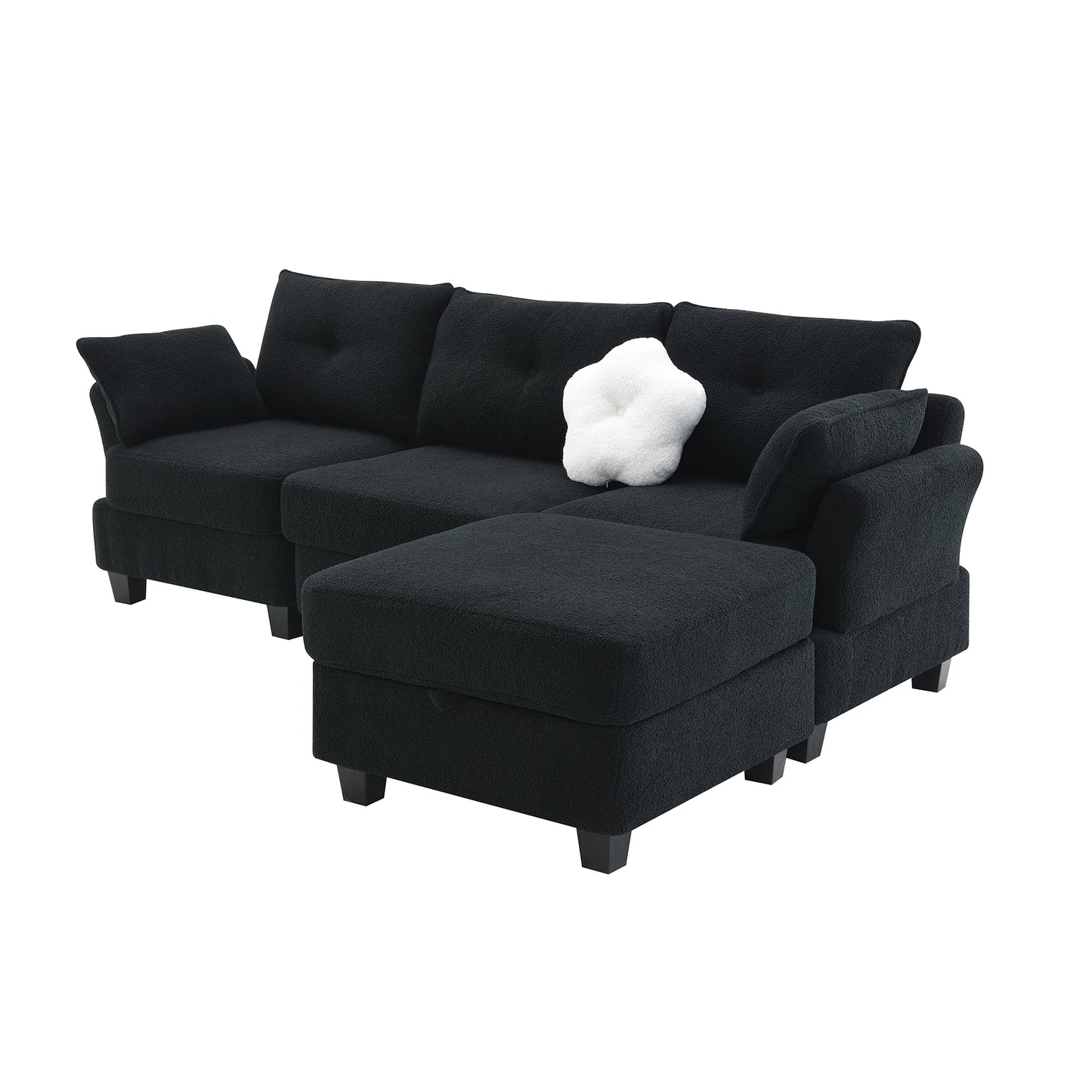 Modern Teddy Velvet Sectional Sofa with Charging Ports and Storage Ottoman - 4 Seat L-shaped Couch