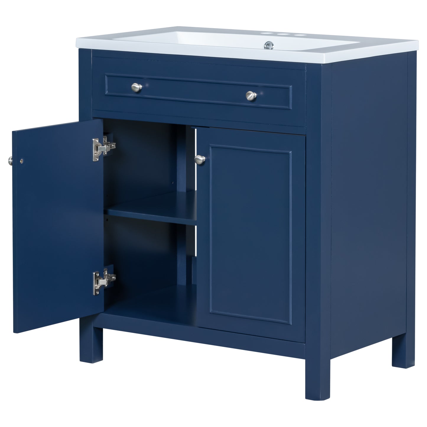 30" Bathroom Vanity Cabinet with Sink Top, Bathroom Storage Cabinet with Two Doors and Adjustable Shelf, Blue