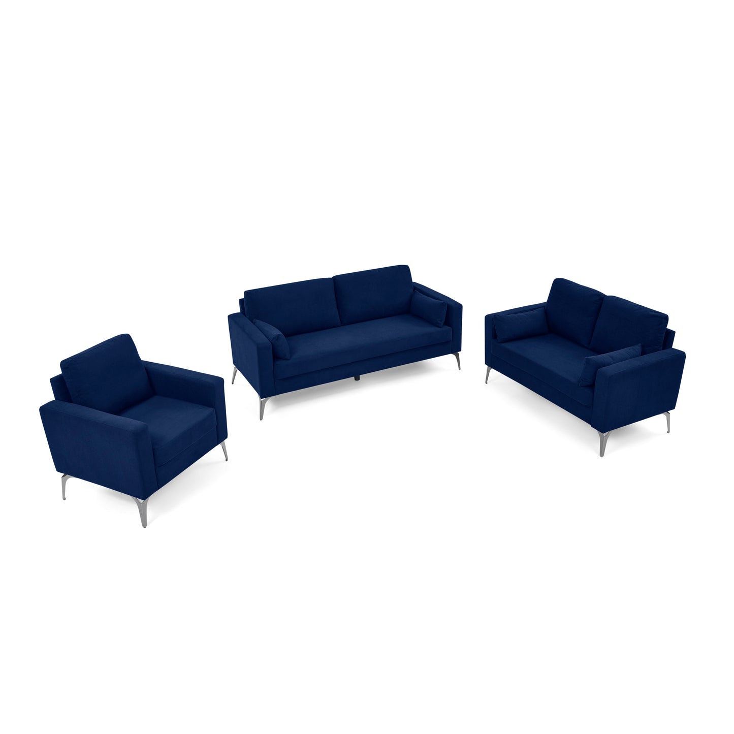 3-Piece Navy Corduroy Living Room Sofa Set with Modern Minimalist Design