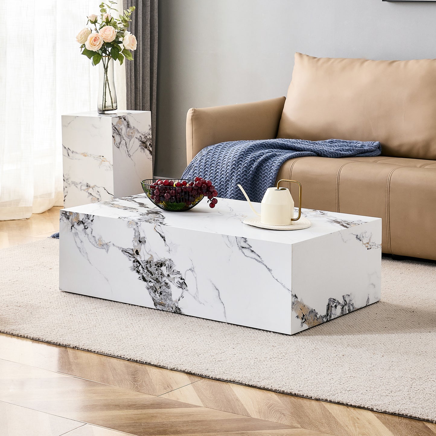 Modern 3 Piece Marble Pattern Coffee Table Set