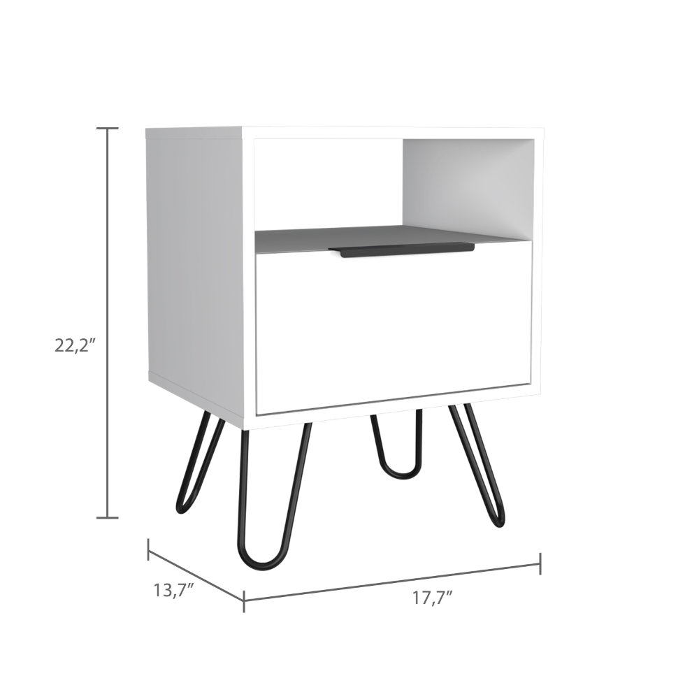 Augusta Nightstand, Single Door Cabinet, Hairpin Legs -White