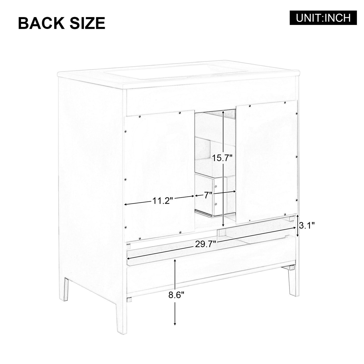 30" Bathroom Vanity with Sink, Multi-functional Bathroom Cabinet with Doors and Drawers, Solid Frame and MDF Board, White