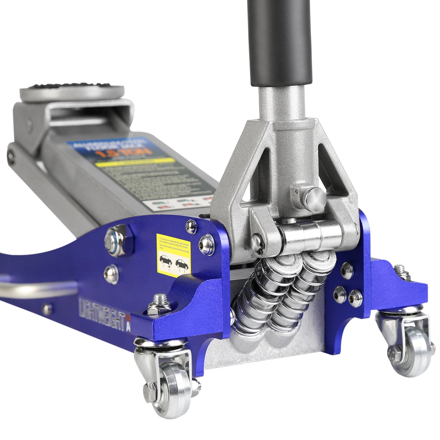 Hydraulic Racing Floor Jack, 1.5 Ton Capacity, Blue Aluminum and Steel Dual Piston Quick Lift Pump