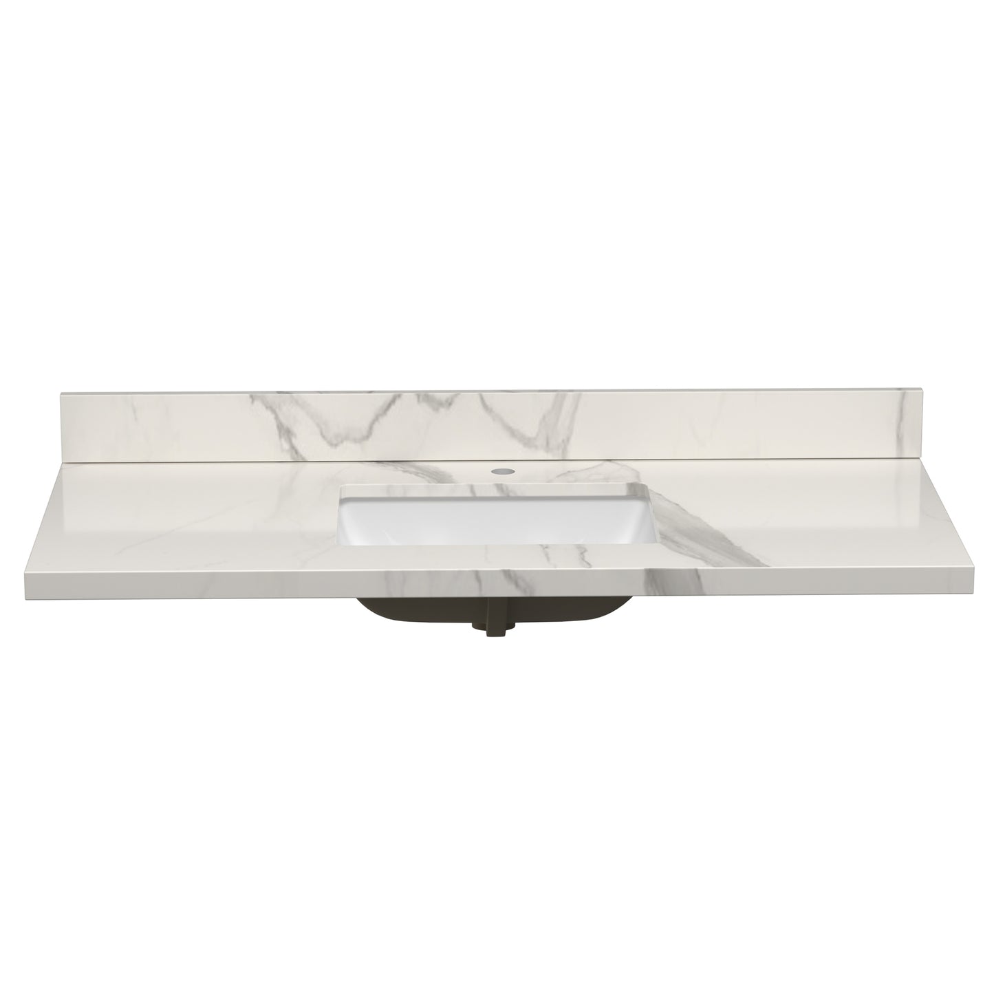 49 Inch Quartz Vanity Top with Undermounted Rectangular Ceramic Sink & Backsplash, White Calacatta Engineered Stone Countertop for Bathroom Kitchen Cabinet 1 Faucet Hole (not Include Cabinet)