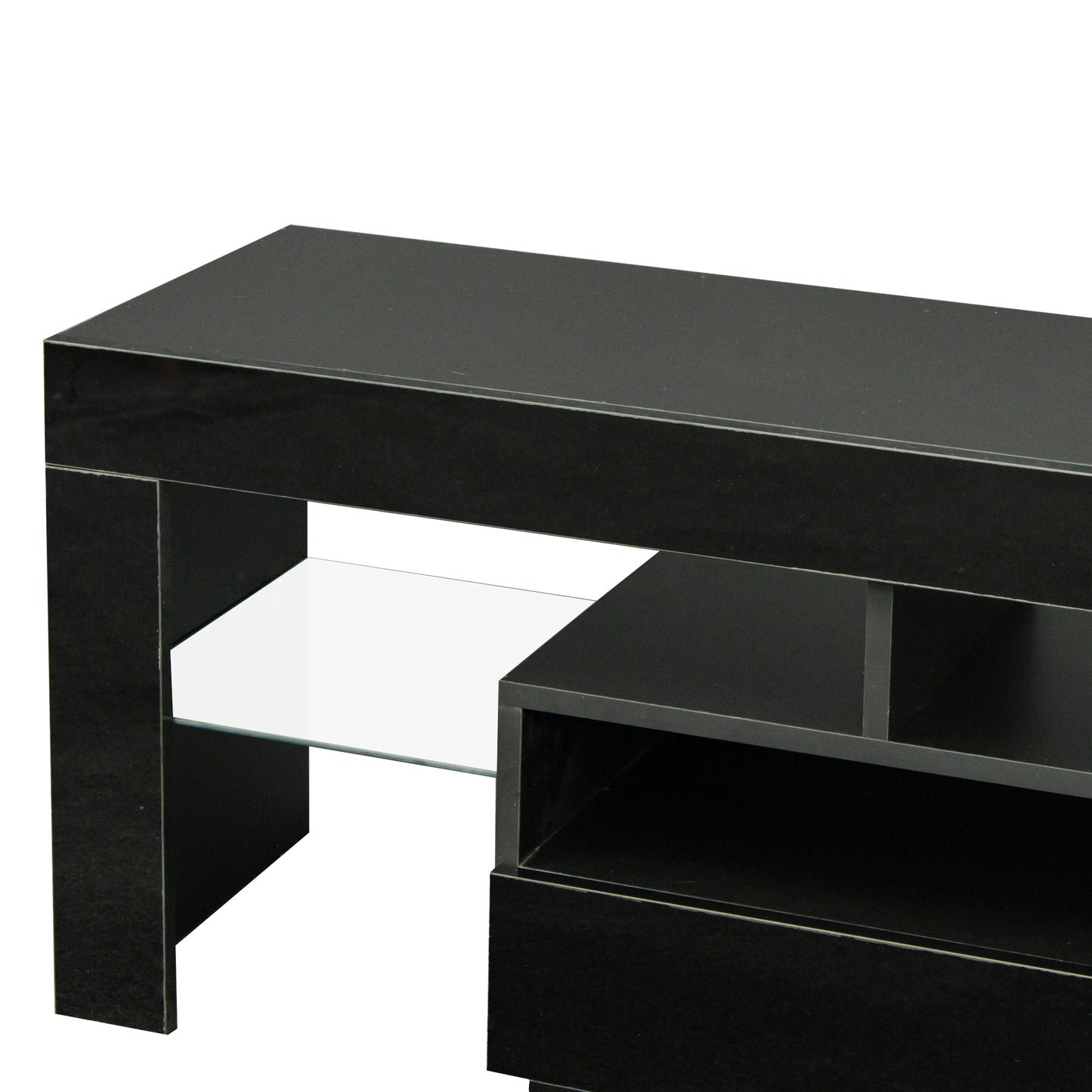 Modern Black TV Stand Cabinet with RGB LED Lights and Storage