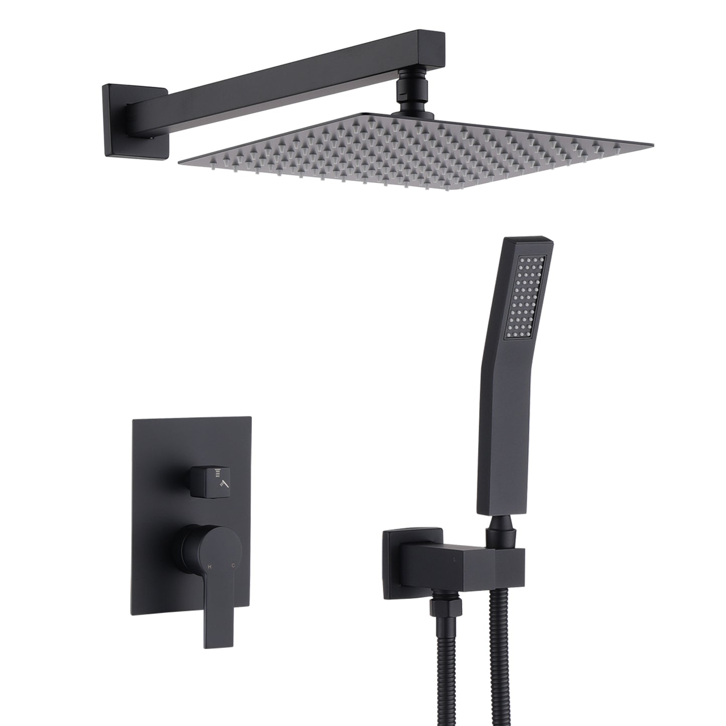 12 Inch Matte Black Bathroom Rain Shower and Hand Shower Combo Set