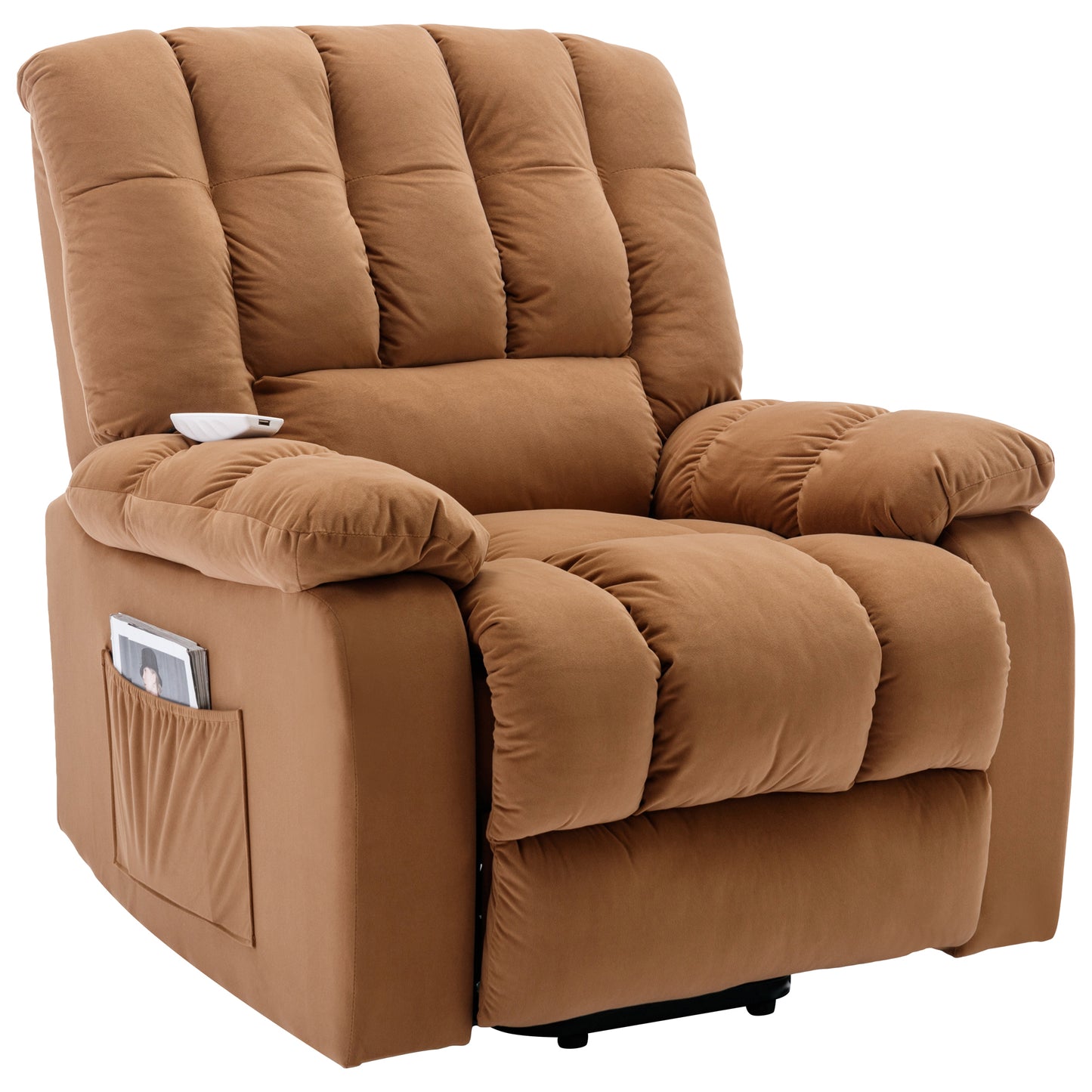 Massage Recliner Chair Electric Power Lift Recliner Chairs with Heat, Vibration, Side Pocket for Living Room, Bedroom, Light Brown