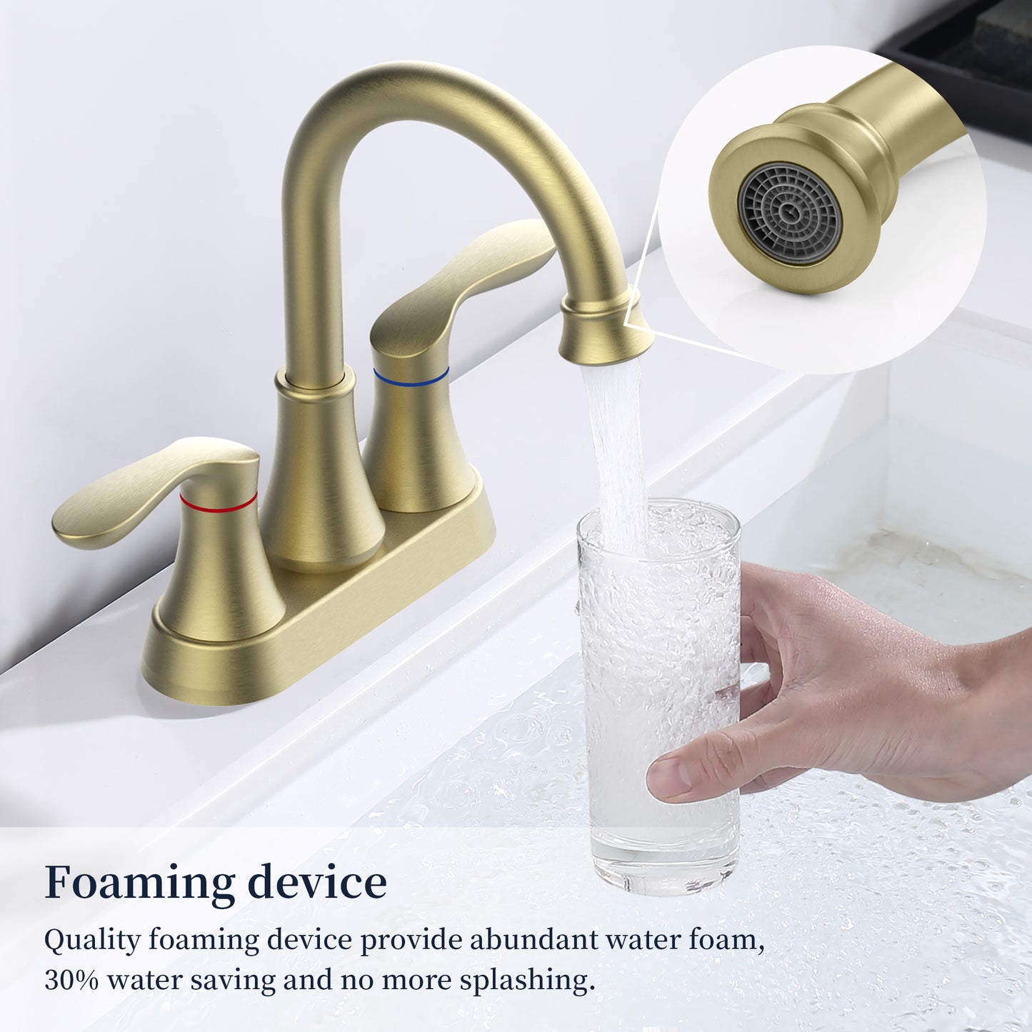 Luxurious Brushed Gold Bathroom Sink Faucet with High Performance Handles