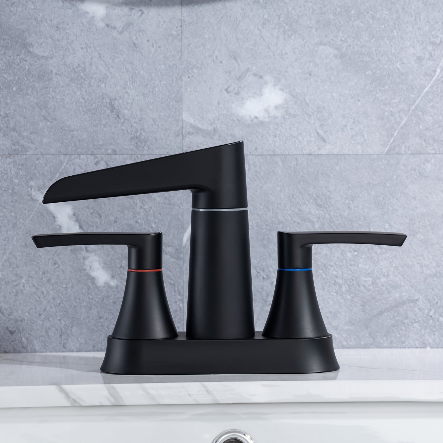 WaterSong Matte Black 2-Handle Bathroom Sink Faucet with Waterfall Spout