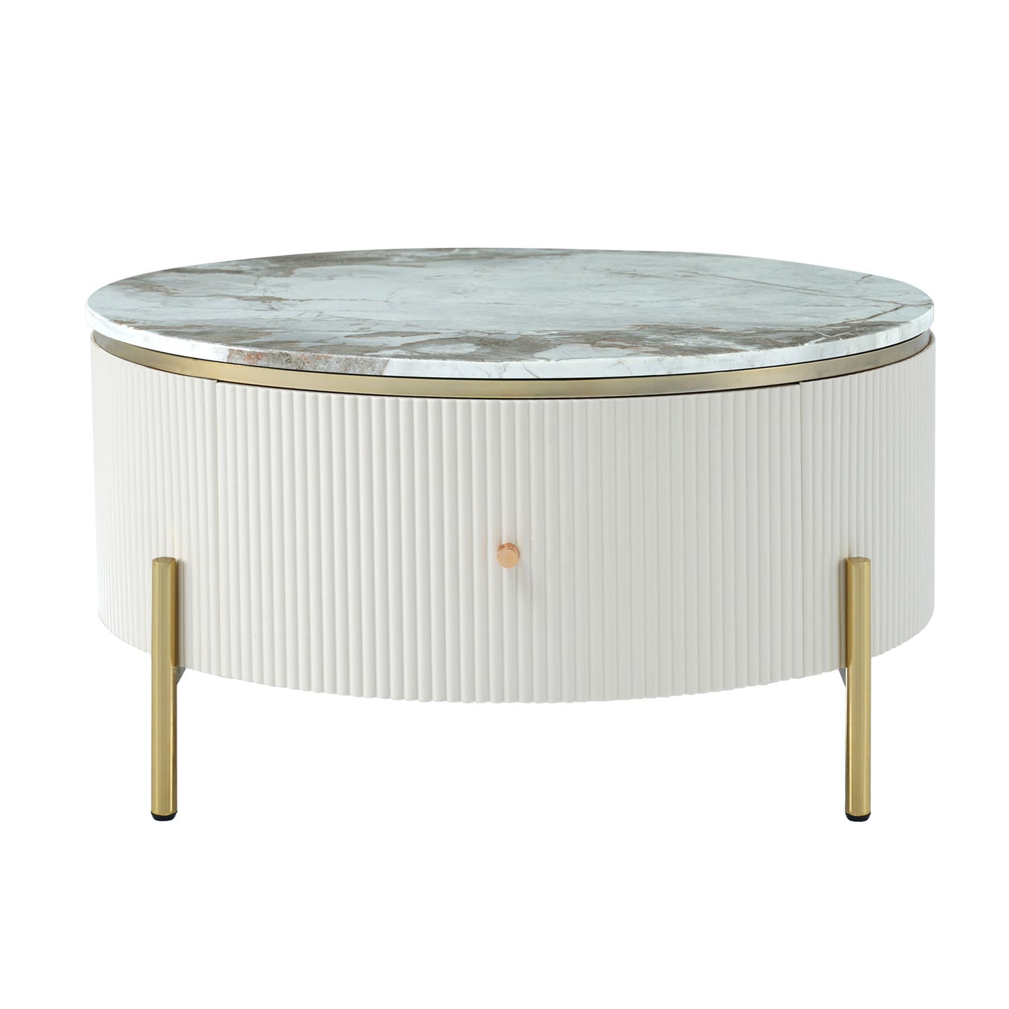 Sleek Round Coffee Table with Two Large Drawers Storage Accent Table (31.5'')