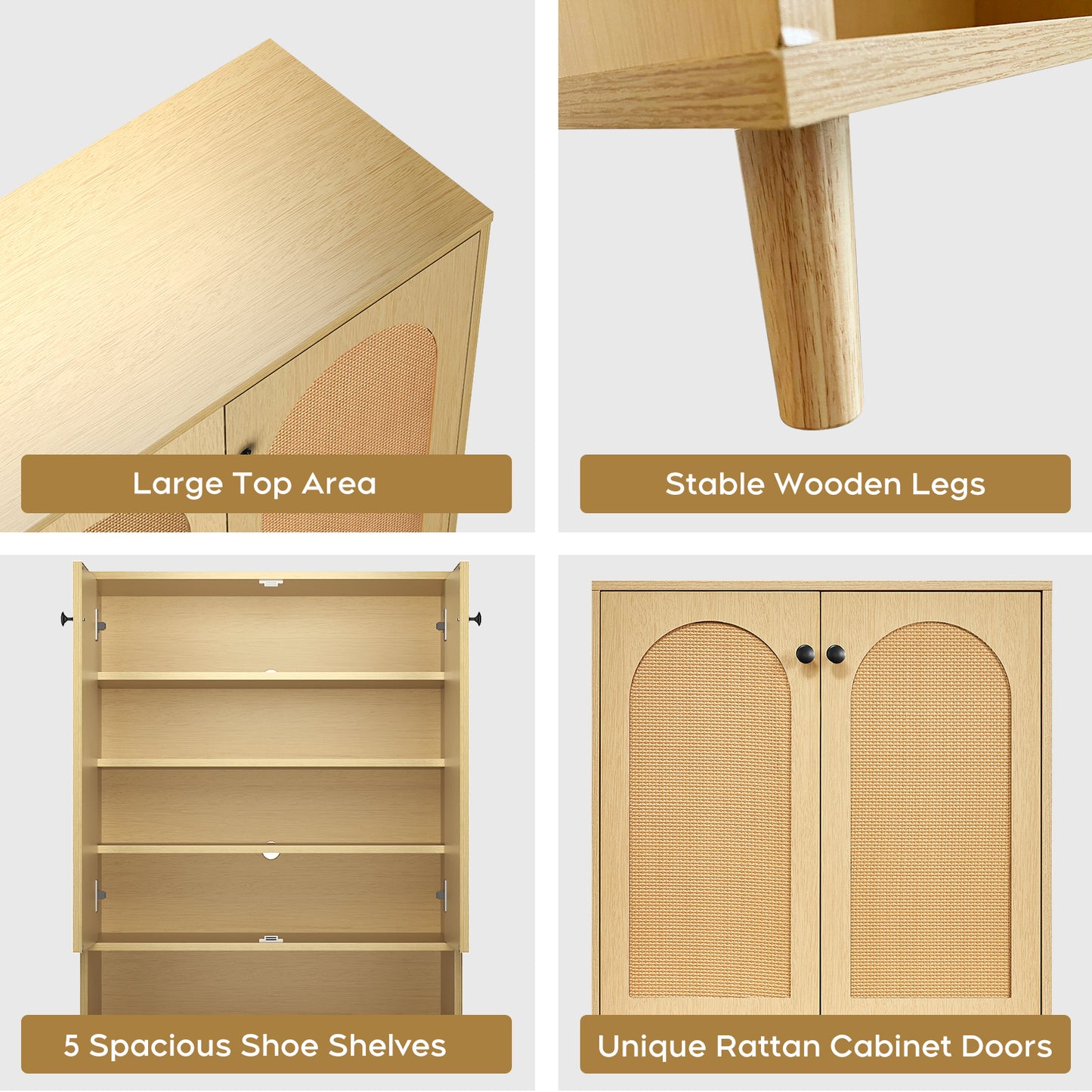 Shoe Storage Cabinet with Adjustable Plates Natural doors