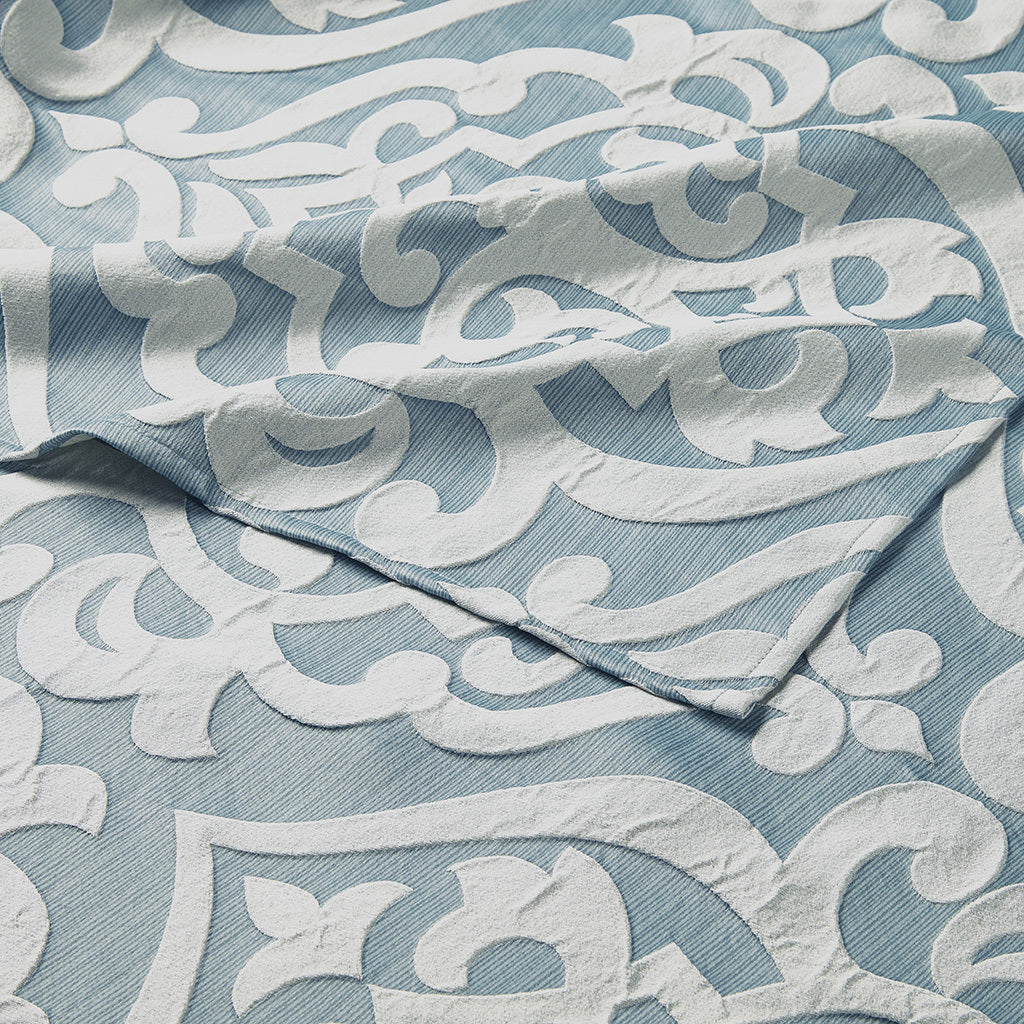 Luxurious Aqua and Silver Damask Medallion Jacquard Shower Curtain