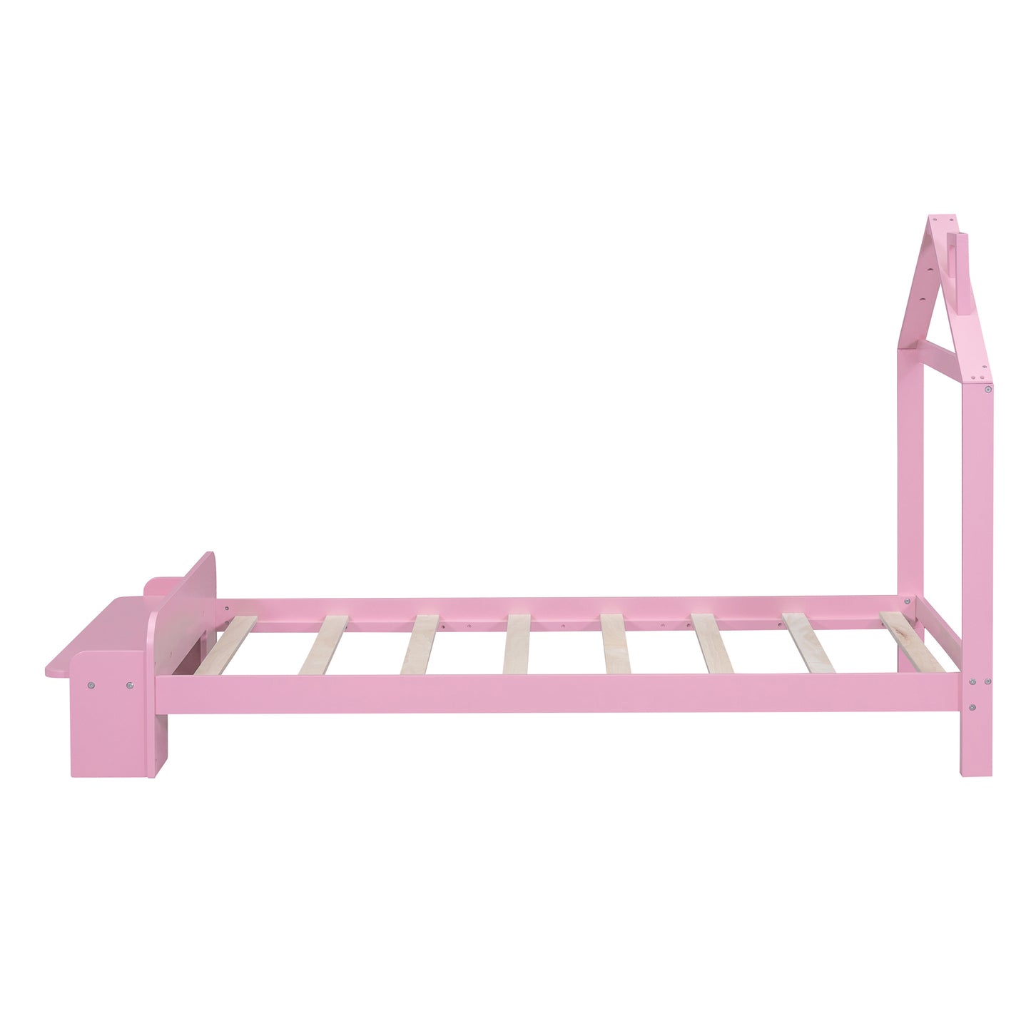 Twin Size Wood Platform Bed with House-shaped Headboard and Footboard Bench,Pink