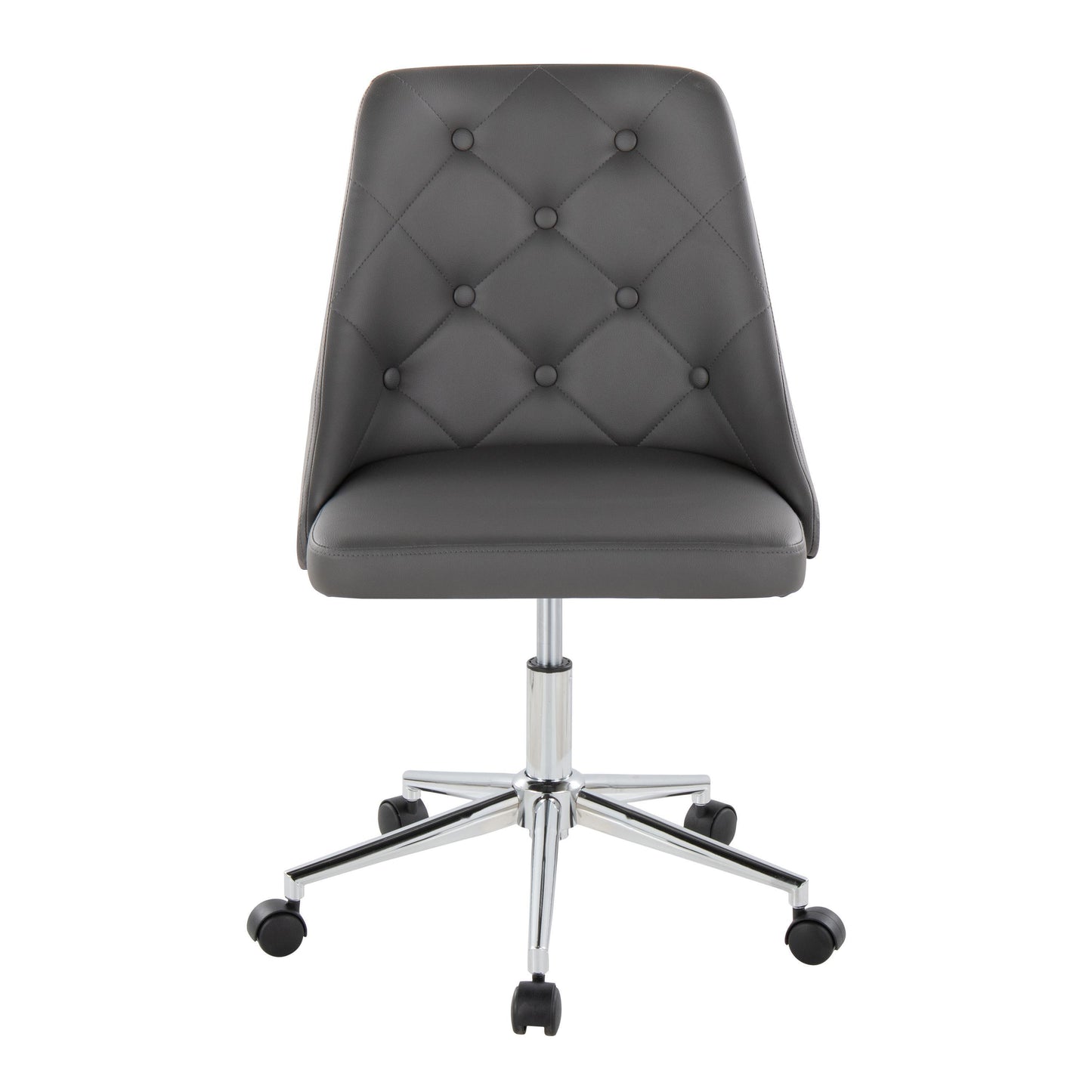 Marche Contemporary Swivel Task Chair with Casters in Chrome Metal and Grey Faux Leather by LumiSource