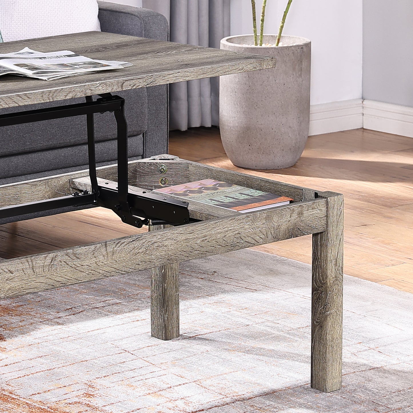 Convertible Lift Top Coffee Table with Hidden Storage Shelf