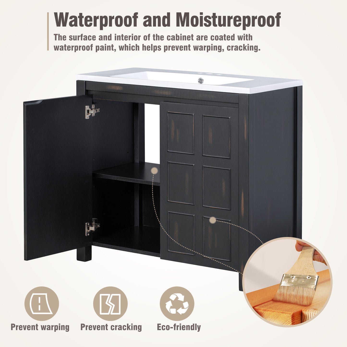 36" Bathroom Vanity Organizer with Sink, Combo Cabinet Set, Bathroom Storage Cabinet, Retro Espresso(the same with SV000004AAE)