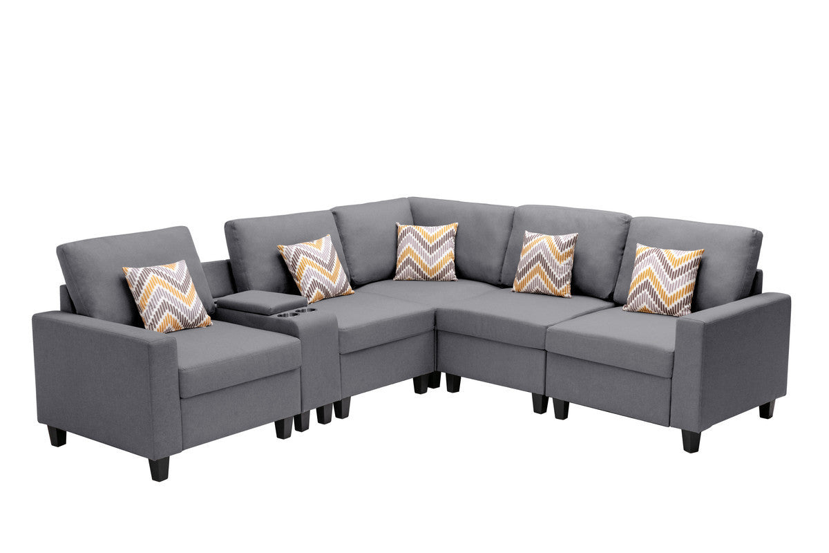 Nolan Gray Linen Fabric 6-Piece Reversible Sectional Sofa with Versatile Features and Dual Leg Options