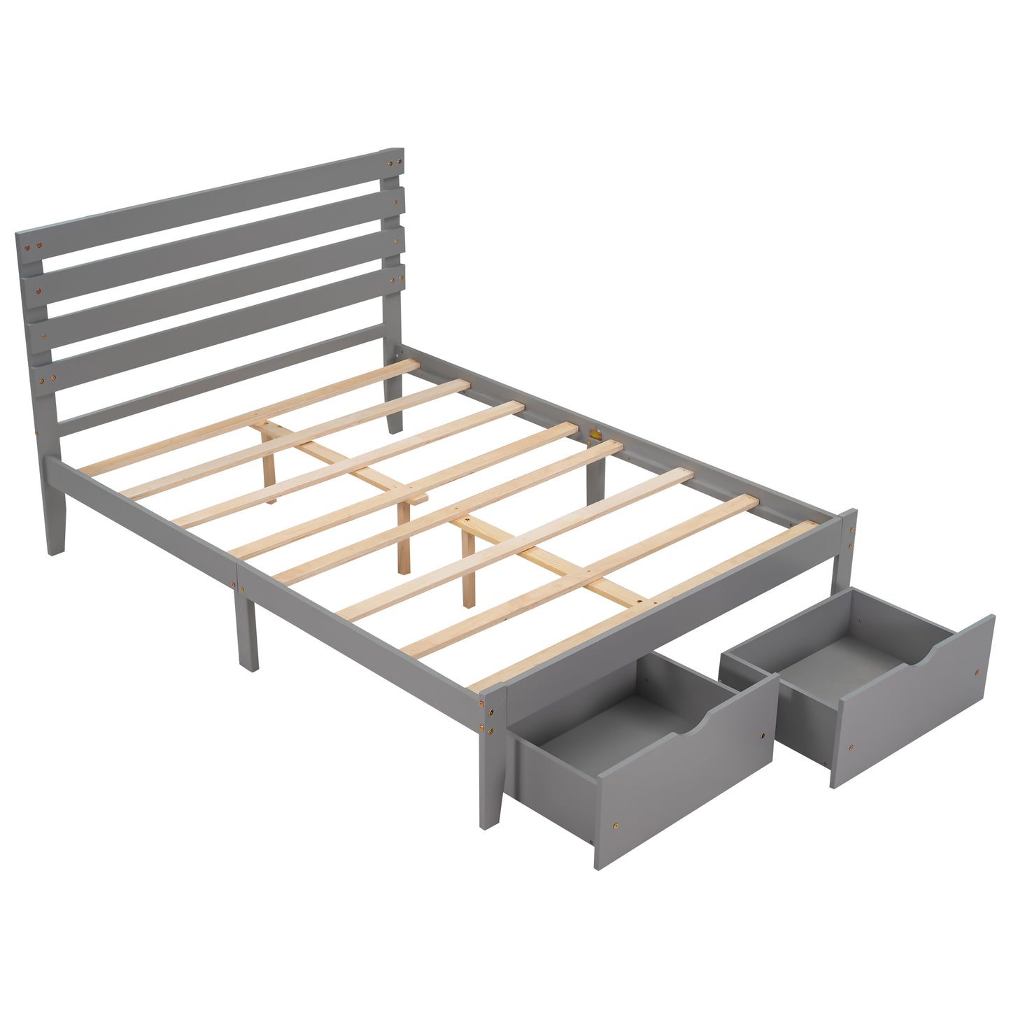 Full Size Platform Bed with Drawers, Gray