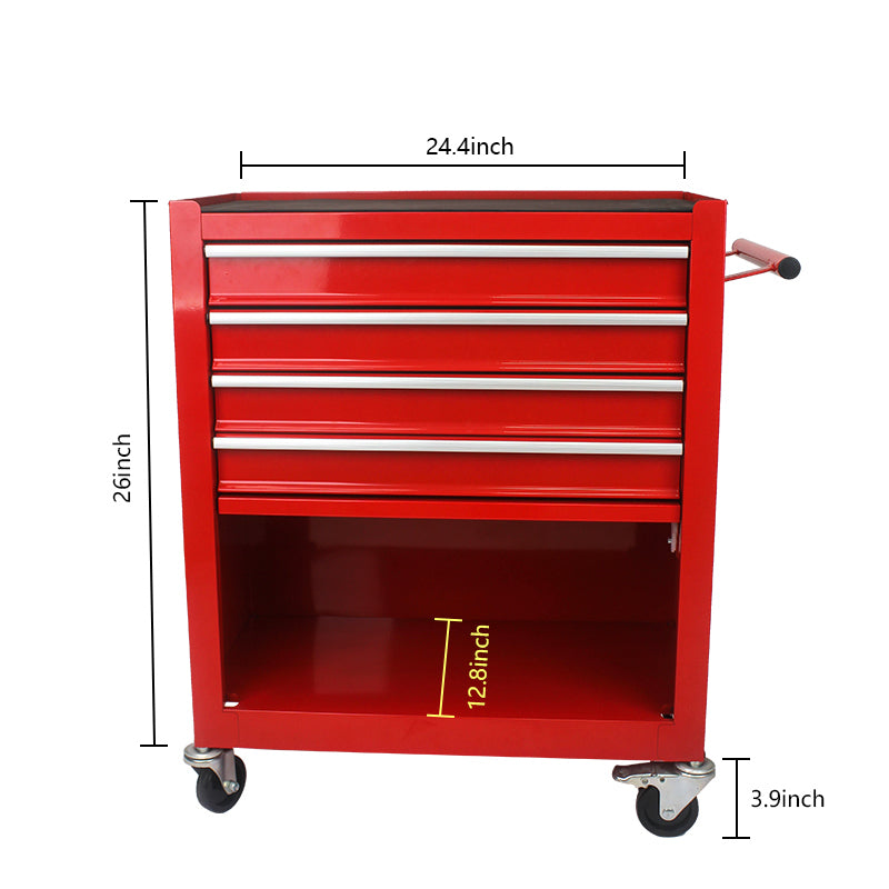 4 DRAWERS MULTIFUNCTIONAL RED TOOL CART WITH WHEELS