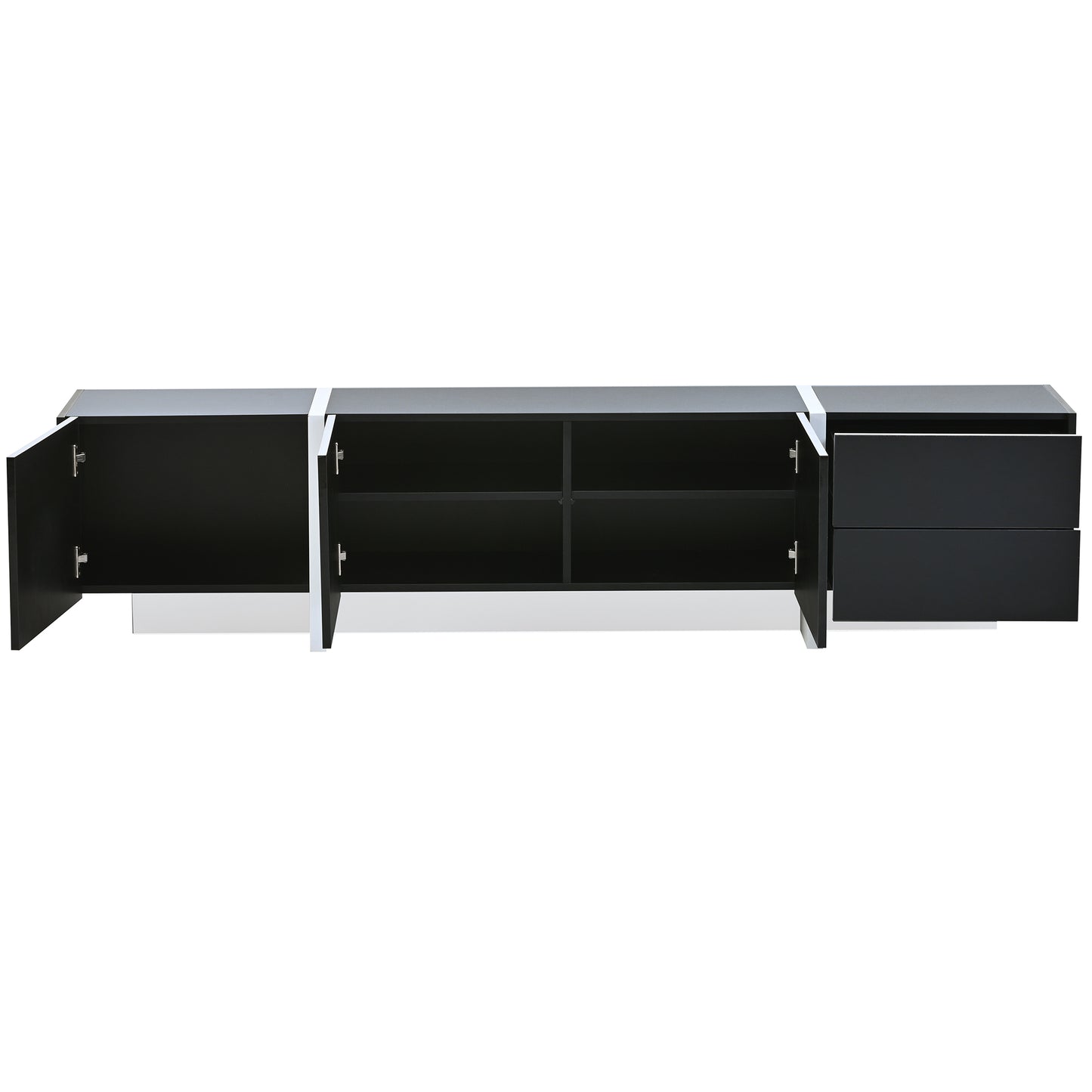 Contemporary High Gloss Black and White TV Stand with Ample Storage for TVs Up To 80