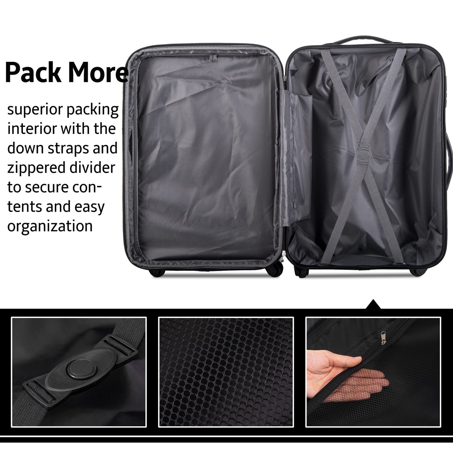 3 Piece Luggage Set Hardside Spinner Suitcase with TSA Lock 20" 24' 28" Available