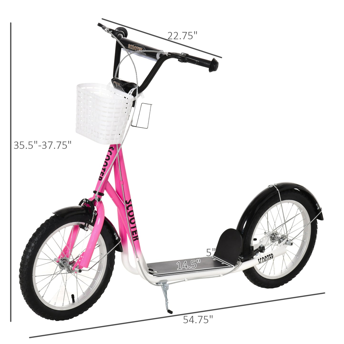 Adjustable Pink Youth Scooter with Inflatable Tires and Accessories