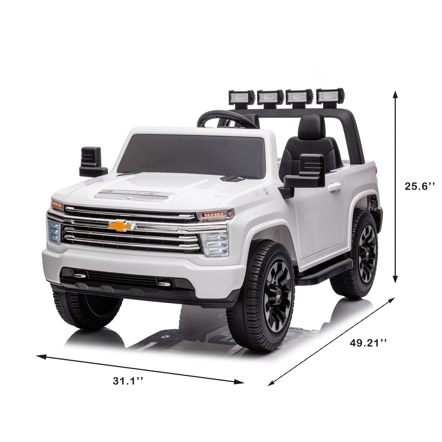 White, 24V 2 Seater Ride On Truck Car, Licensed Chevrolet Silverado HD Electric Car for Kids, 4WDmotors, with2.4G Remote Control, Metal Suspension, Soft Start, FM/Bluetooth/Music, LED Light,Toys Gifts