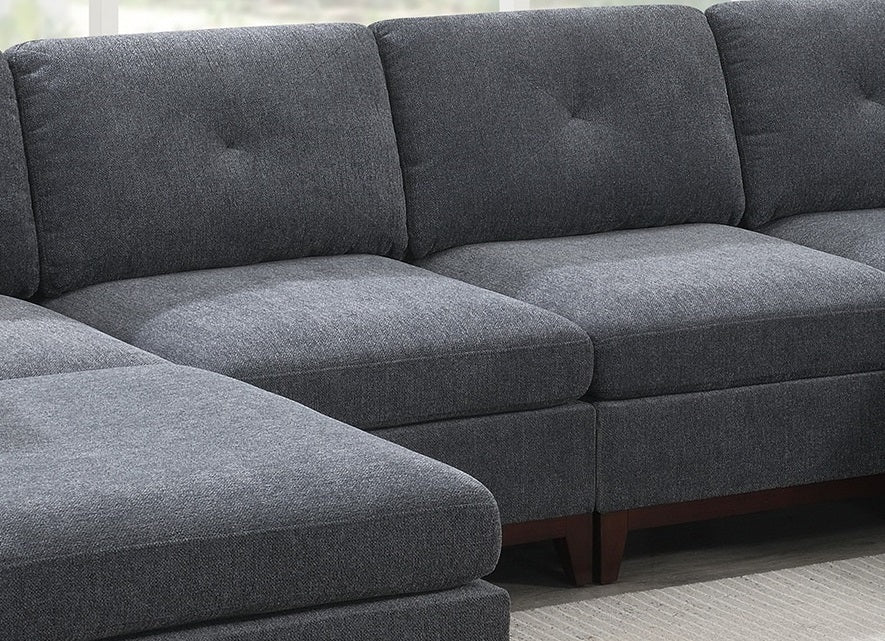 Ash Gray Chenille Fabric Modular Sectional 6-Piece Living Room Furniture Set