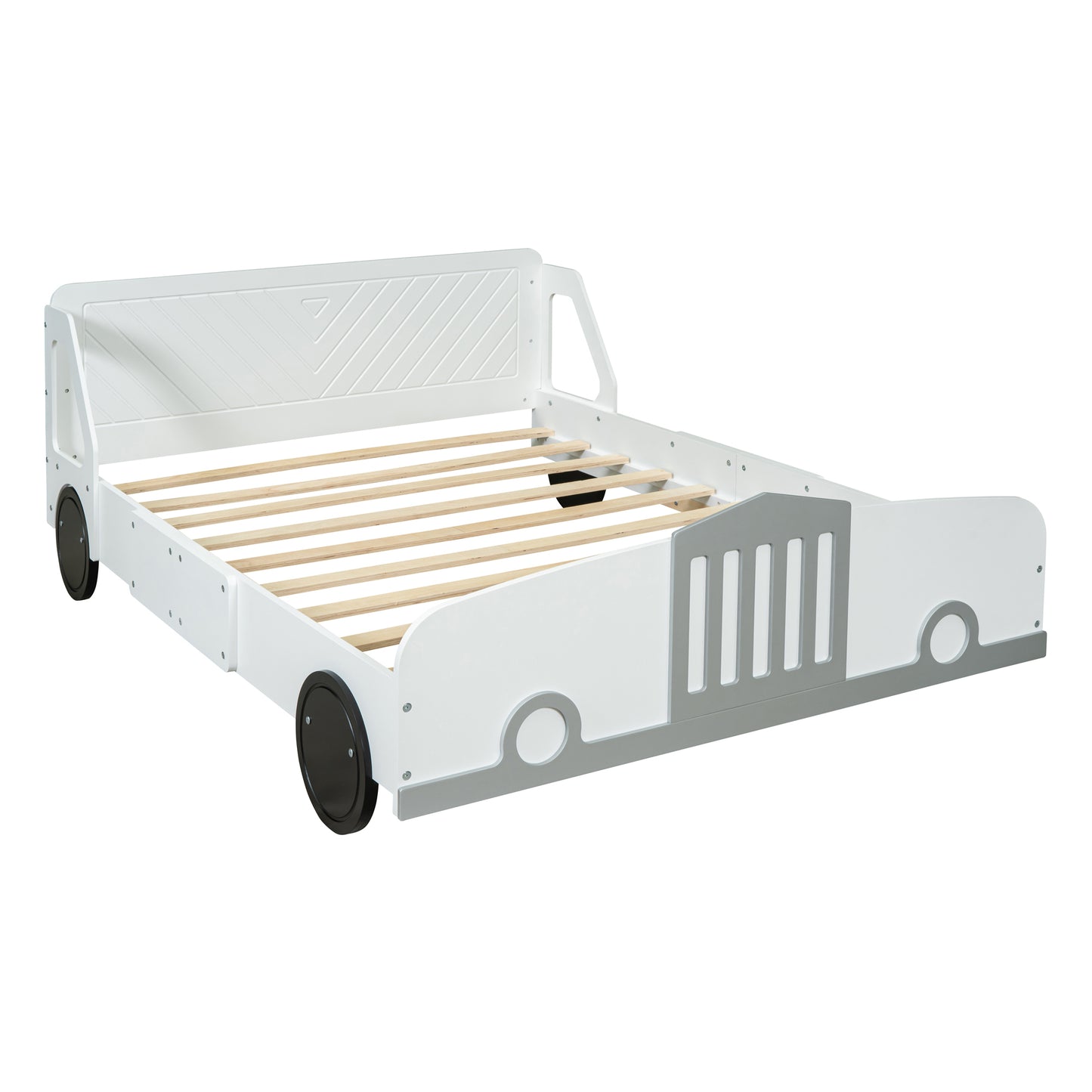 Full Size Car-Shaped Platform Bed with Wheels,White