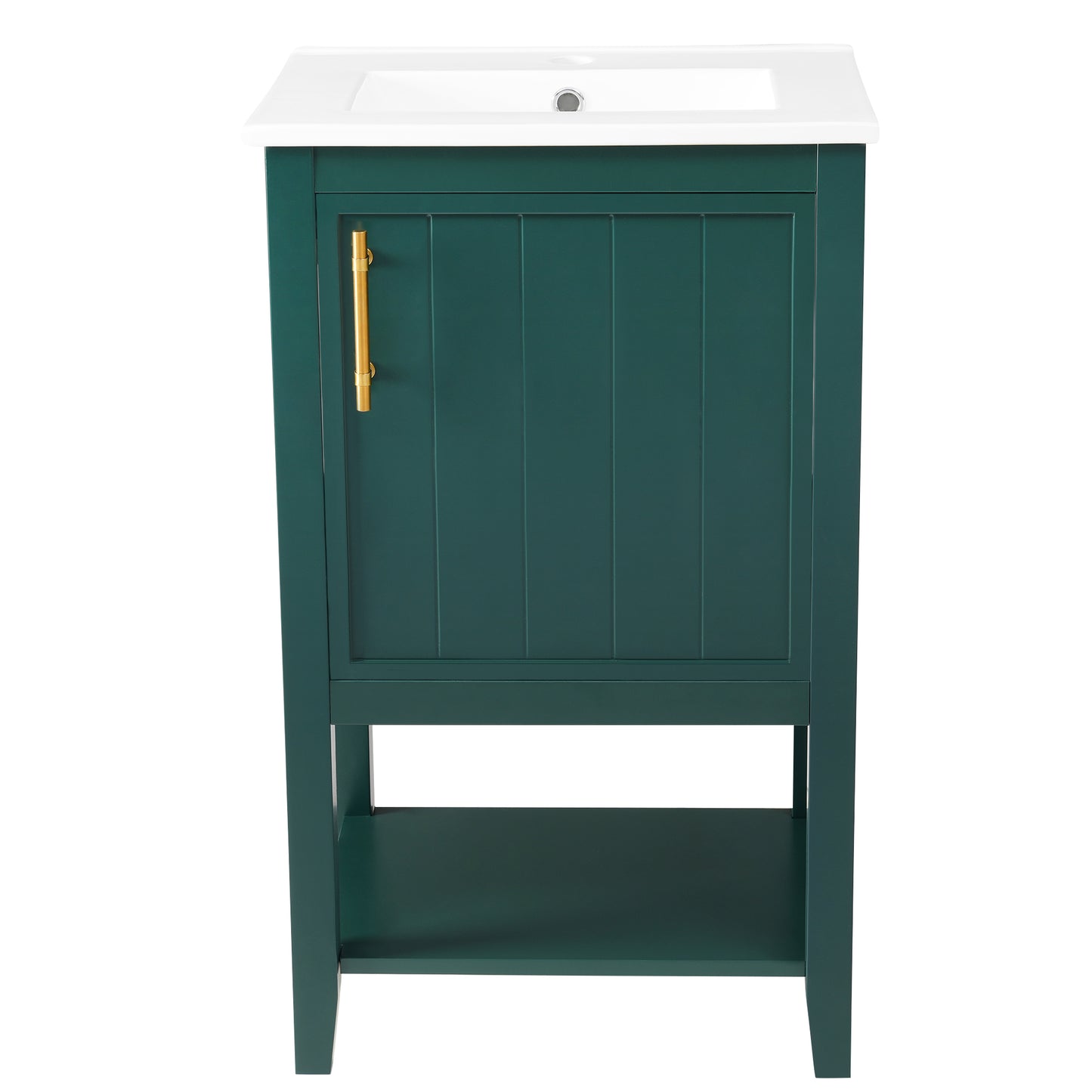 20" Bathroom Vanity with Sink, Bathroom Cabinet with Soft Closing Door, Storage Rack and Open Shelf, Green