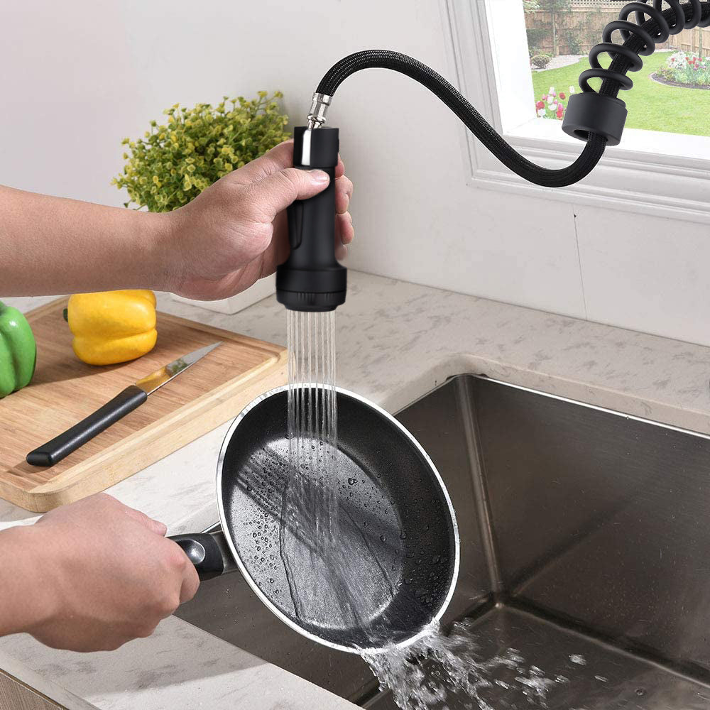 Single Handle Single Lever Pull Down Sprayer Spring Kitchen Sink Faucet Matte Black