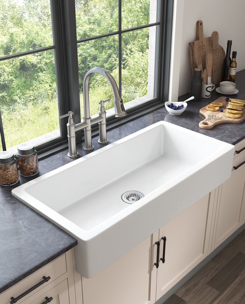 37 Inch White Ceramic Farmhouse Kitchen Sink