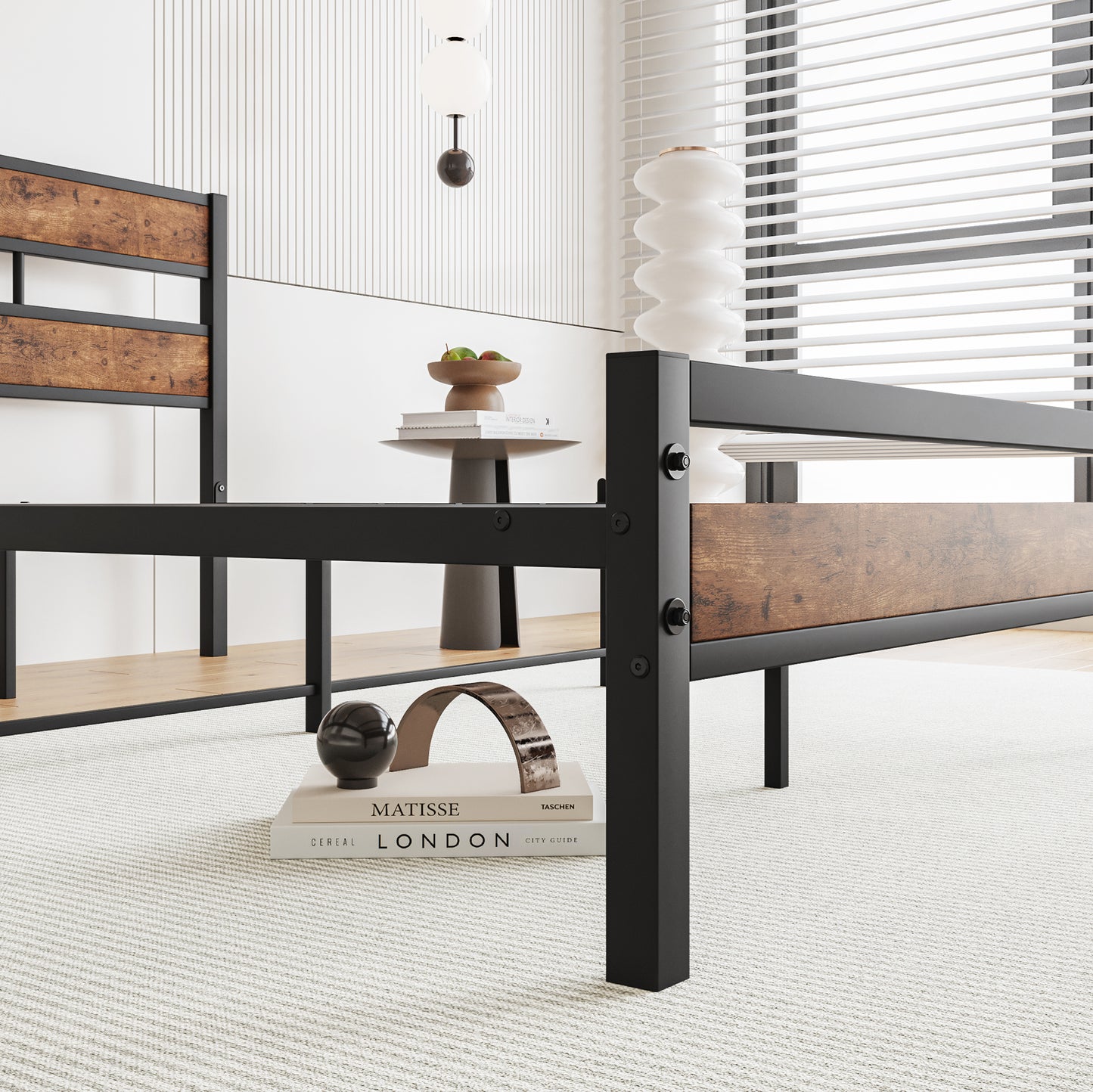 Full Size Platform Bed Frame with Rustic Vintage Wood Headboard, Strong Metal Slats Support, No Box Spring Needed