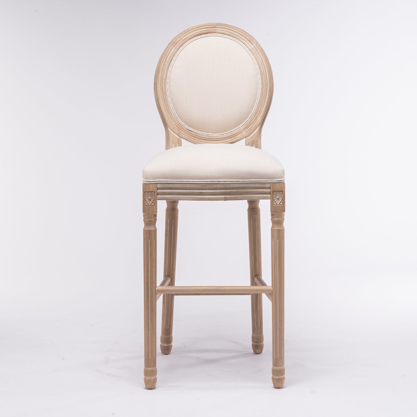 French Country Wooden Barstools With Upholstered Seating , Beige and Natural ，Set of 2