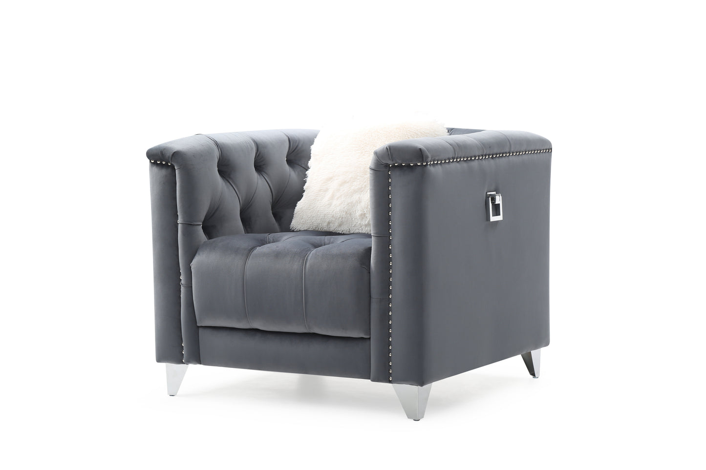 Russell Tufted Upholstery Chair Finished in Velvet Fabric in Gray