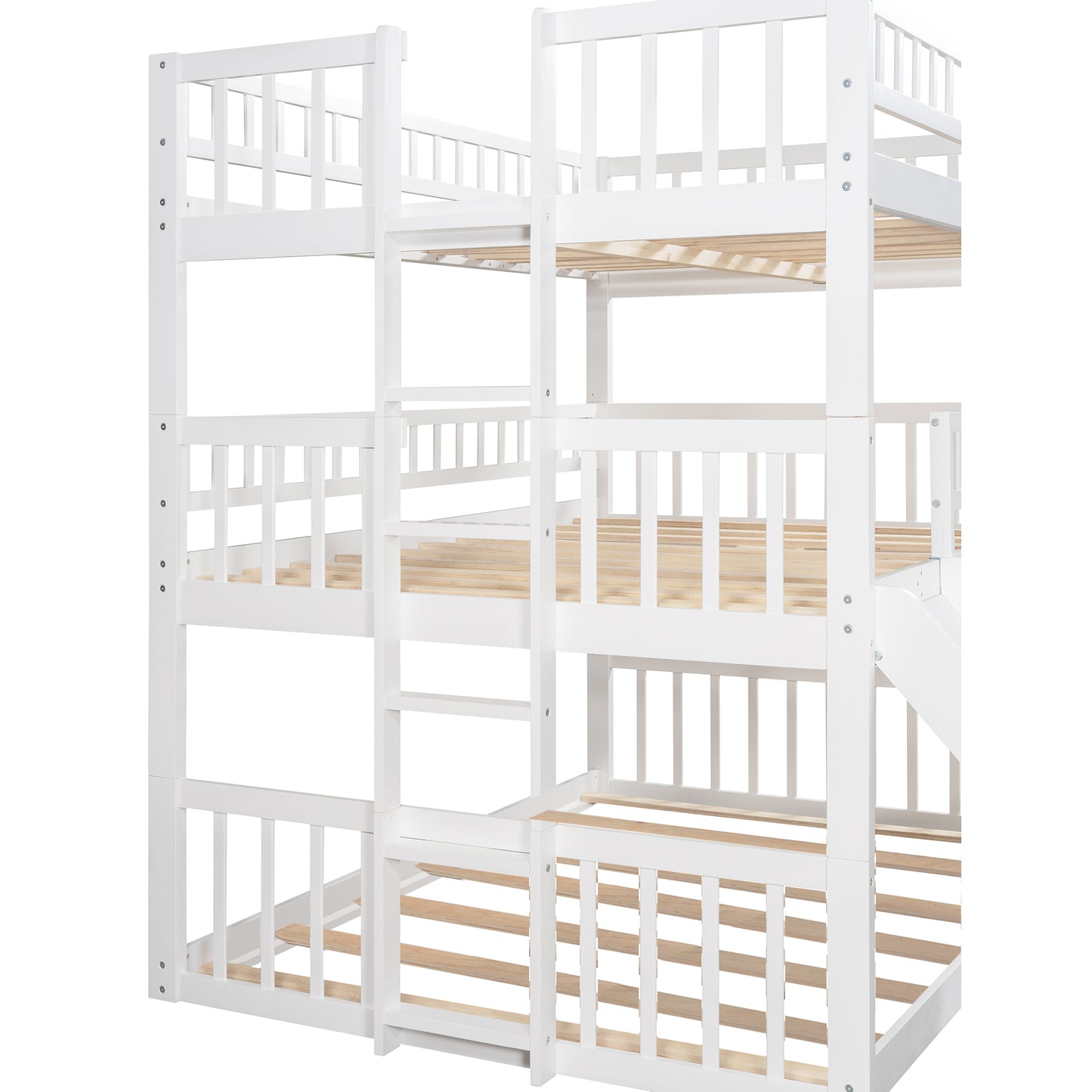 Three-Tier Bunk Bed with Versatile Sleeper Options, Slide, and Ladder, White